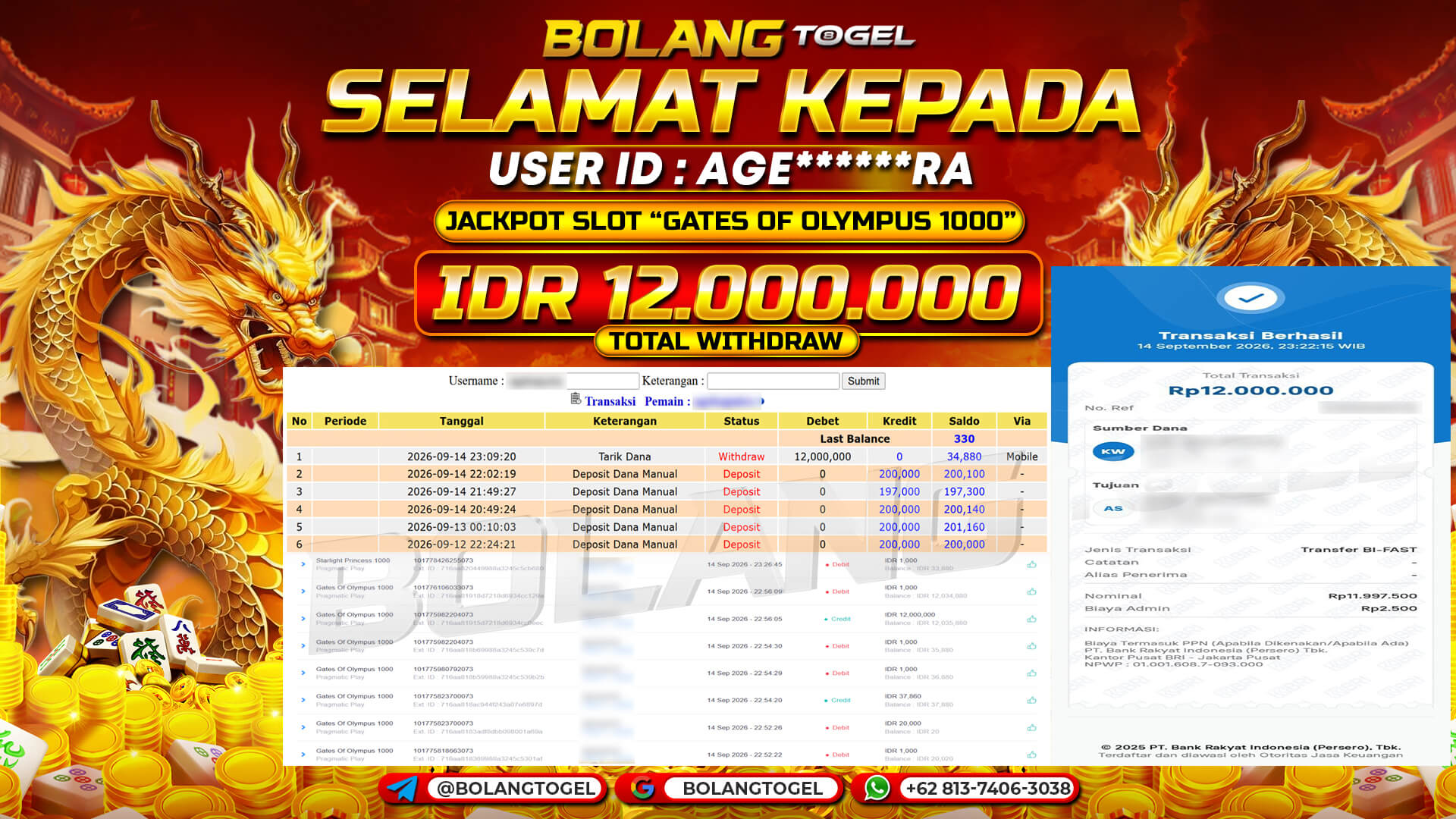 Bukti jackpot GATES OF OLYMPUS 1000 BOLANGTOGEL - gambar 1