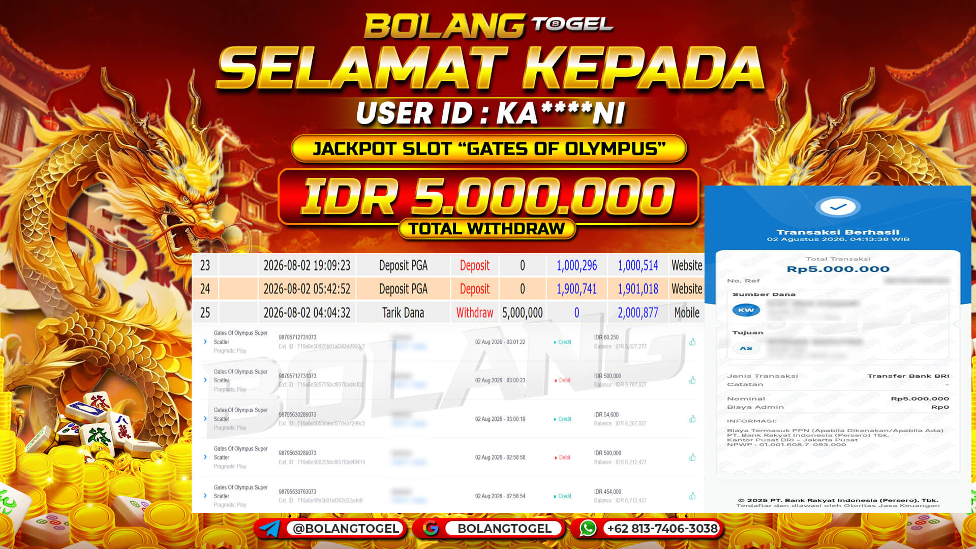 Bukti jackpot GATES OF OLYMPUS SUPER SCATER BOLANGTOGEL - gambar 1