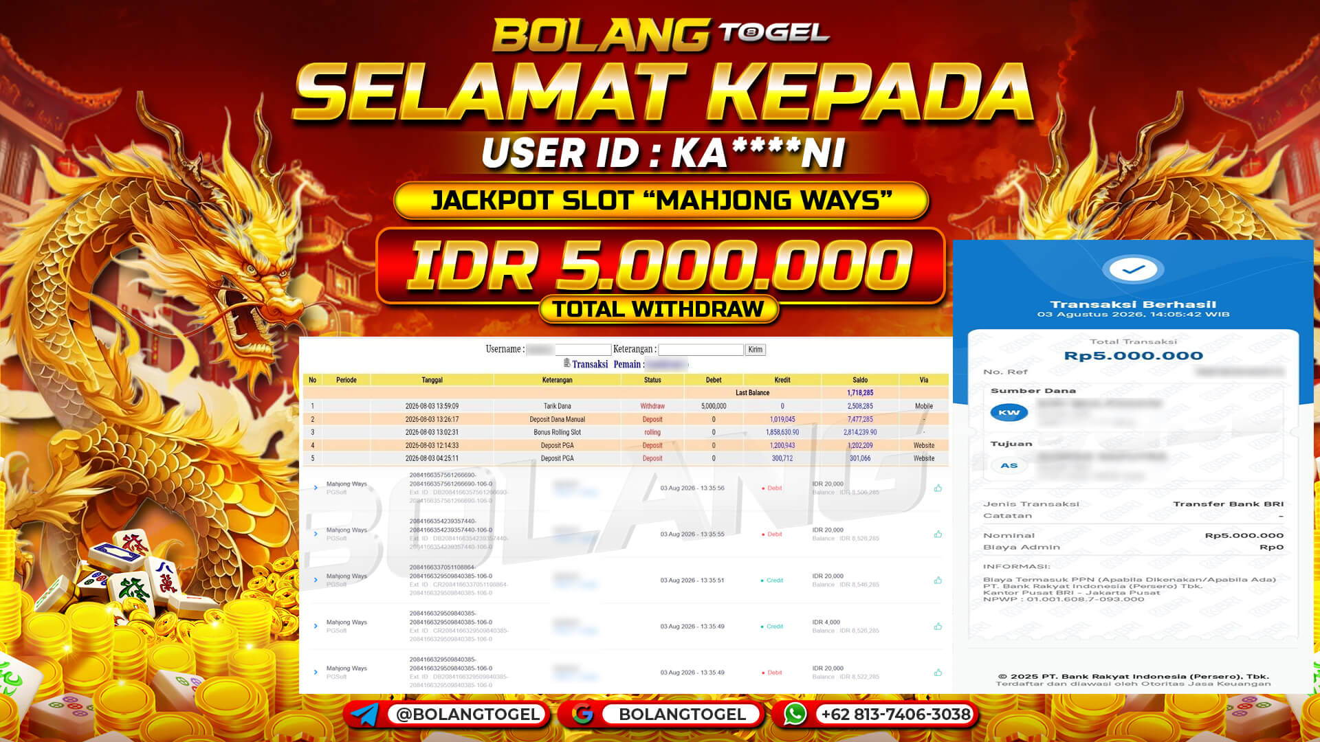 Bukti jackpot MAHJONG WAYS BOLANGTOGEL - gambar 1