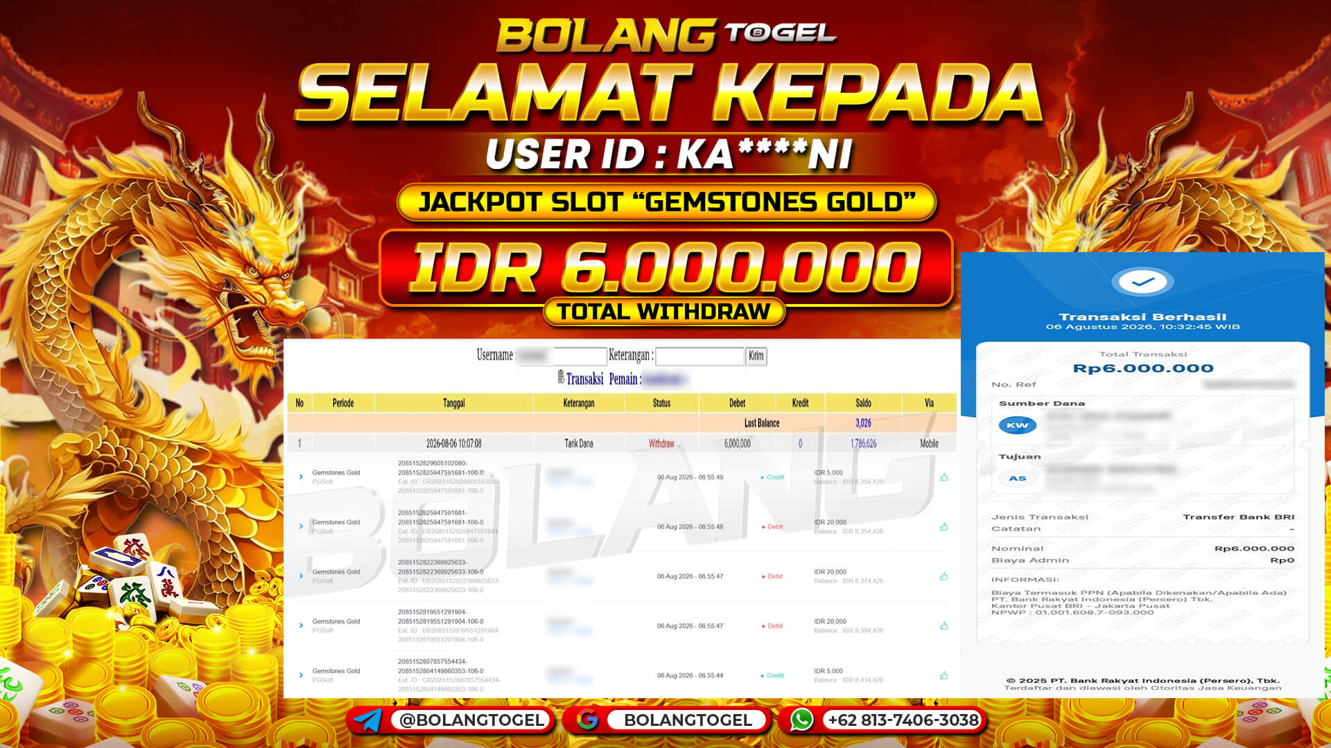 Bukti jackpot GEMSTONES GOLD BOLANGTOGEL - gambar 1