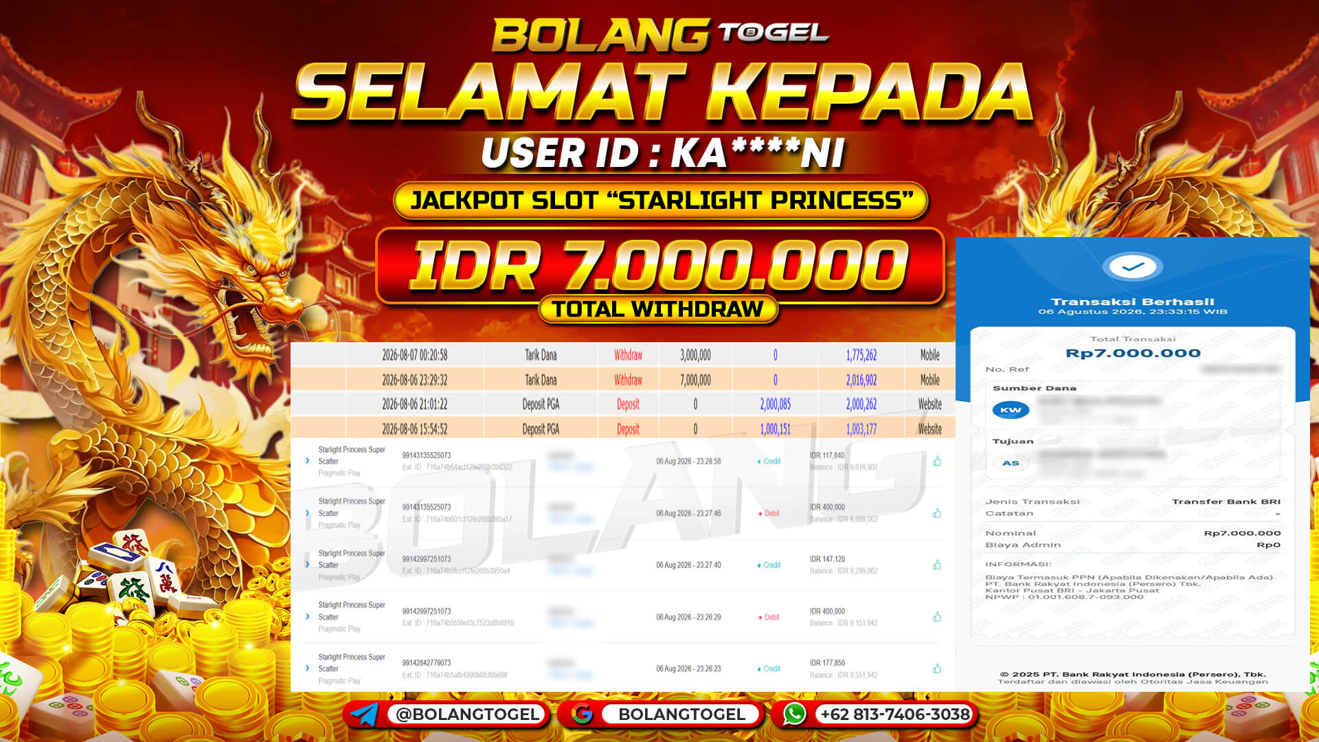 Bukti jackpot STARLIGHT PRINCESS BOLANGTOGEL - gambar 1