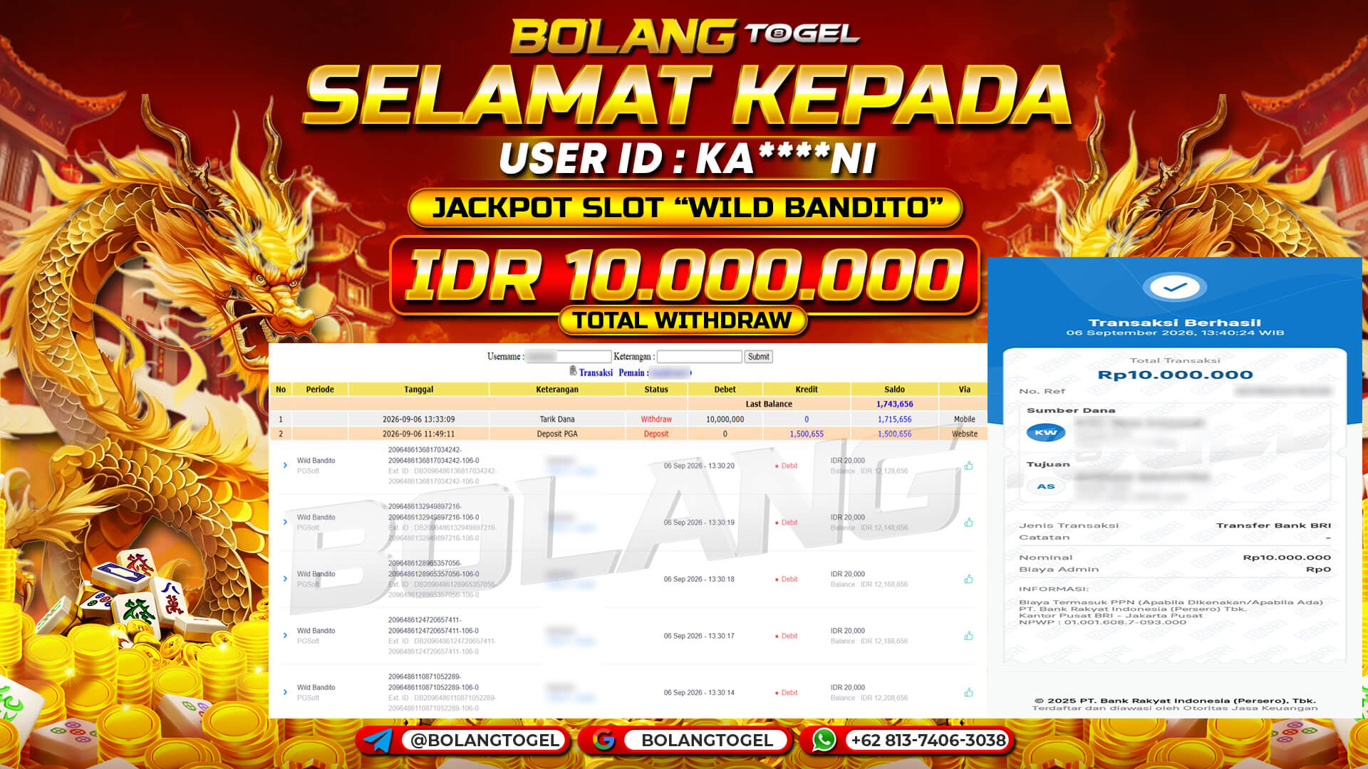 Bukti jackpot WILD BANDITO BOLANGTOGEL - gambar 1