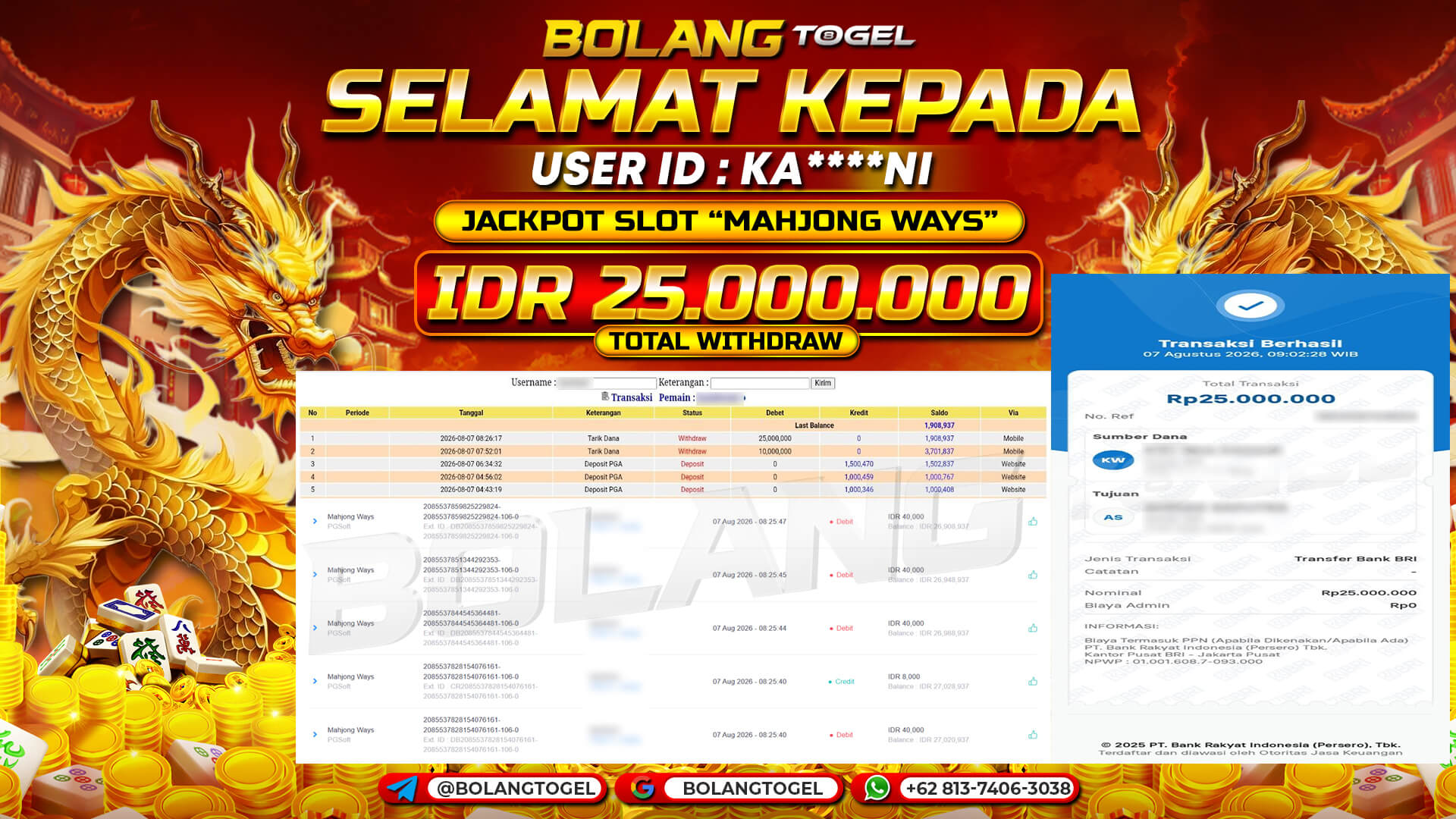 Bukti jackpot MAHJONG WAYS BOLANGTOGEL - gambar 1