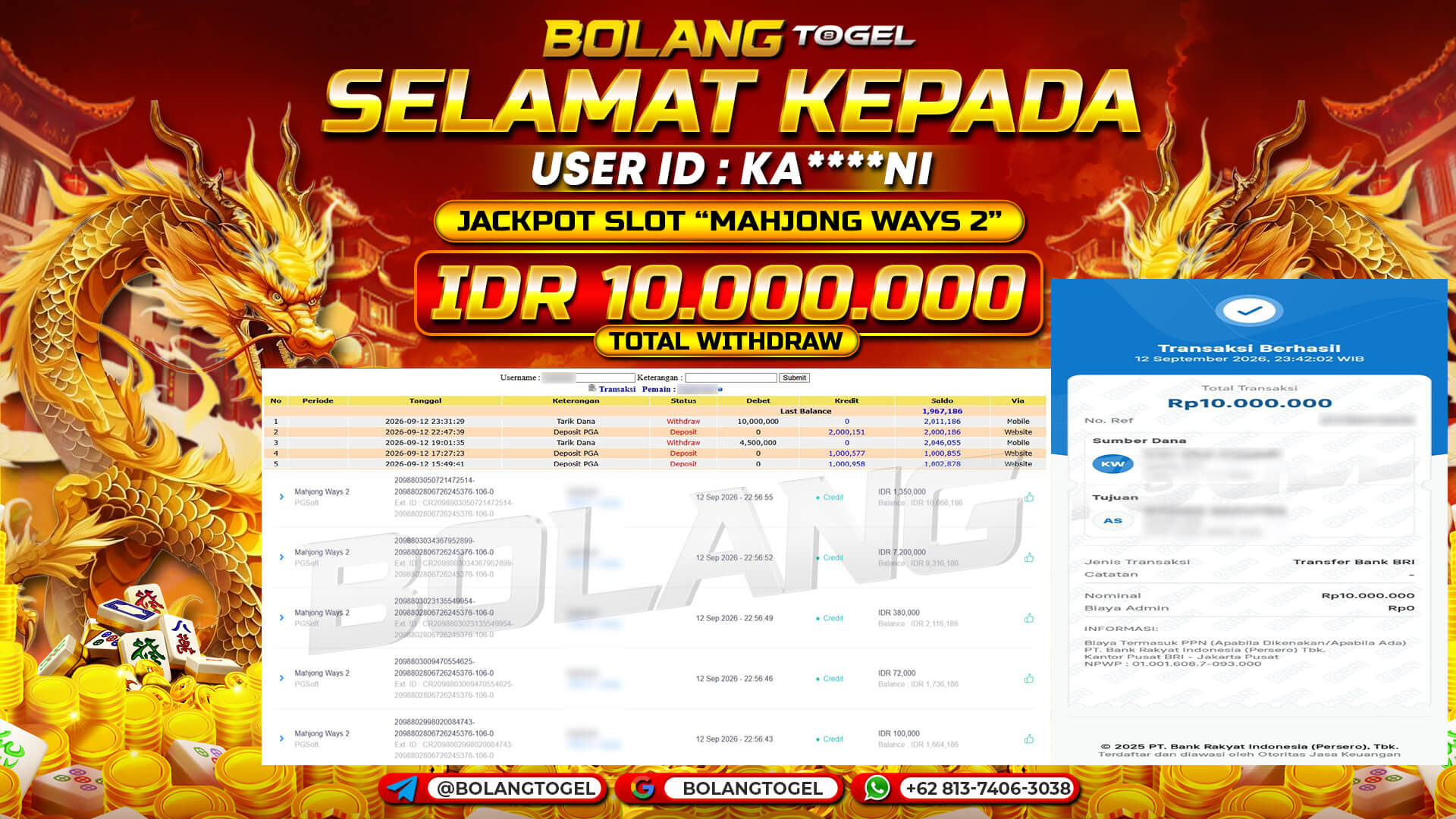 Bukti jackpot MAHJONG WAYS 2 BOLANGTOGEL - gambar 1
