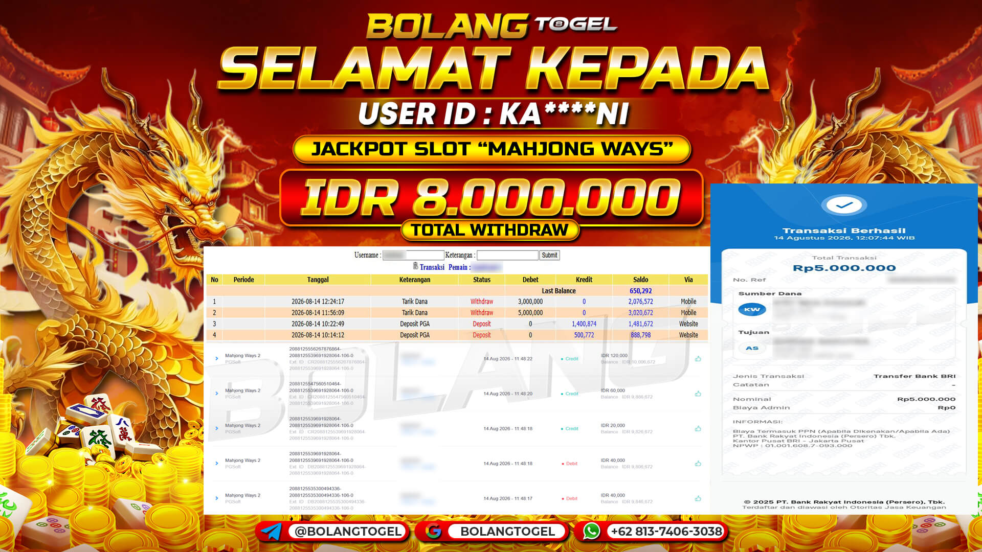 Bukti jackpot MAHJONG WAYS BOLANGTOGEL - gambar 1