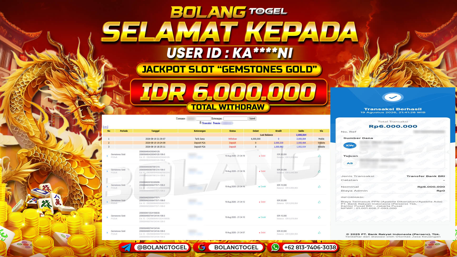Bukti jackpot GEMSTONES GOLD BOLANGTOGEL - gambar 1