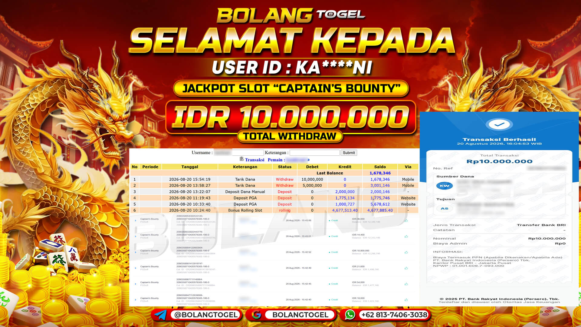 Bukti jackpot CAPTAINS BOUNTY BOLANGTOGEL - gambar 1