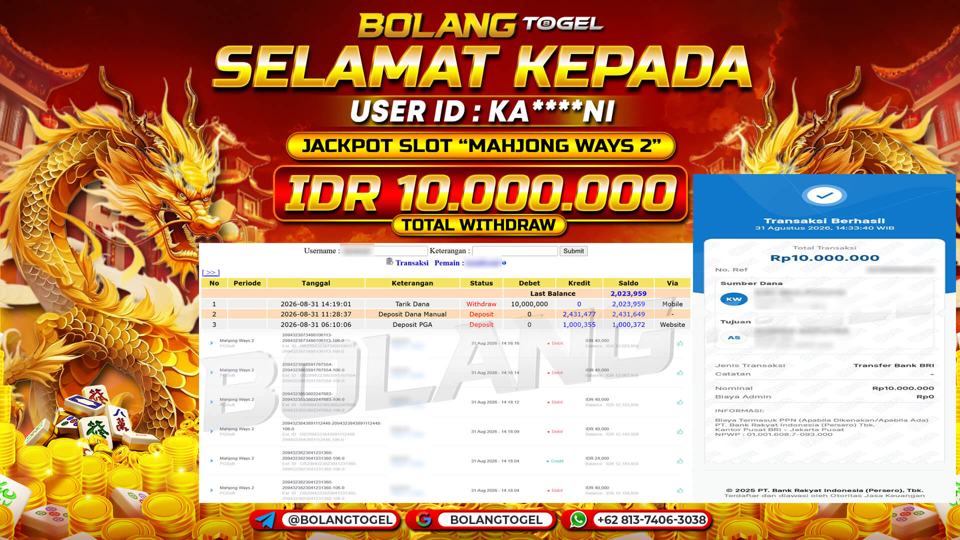 Bukti jackpot MAHJONG WAYS 2 BOLANGTOGEL - gambar 1