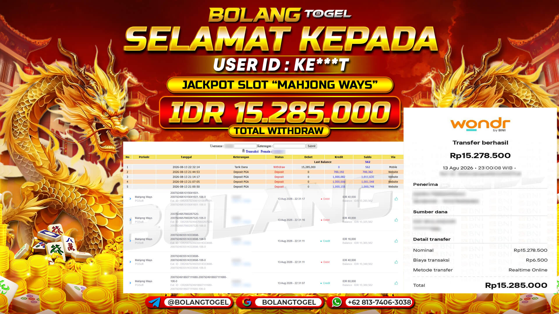 Bukti jackpot MAHJONG WAYS BOLANGTOGEL - gambar 1