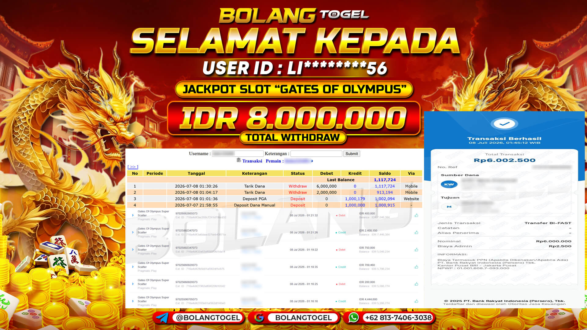 Bukti jackpot GATES OF OLYMPUS BOLANGTOGEL - gambar 1