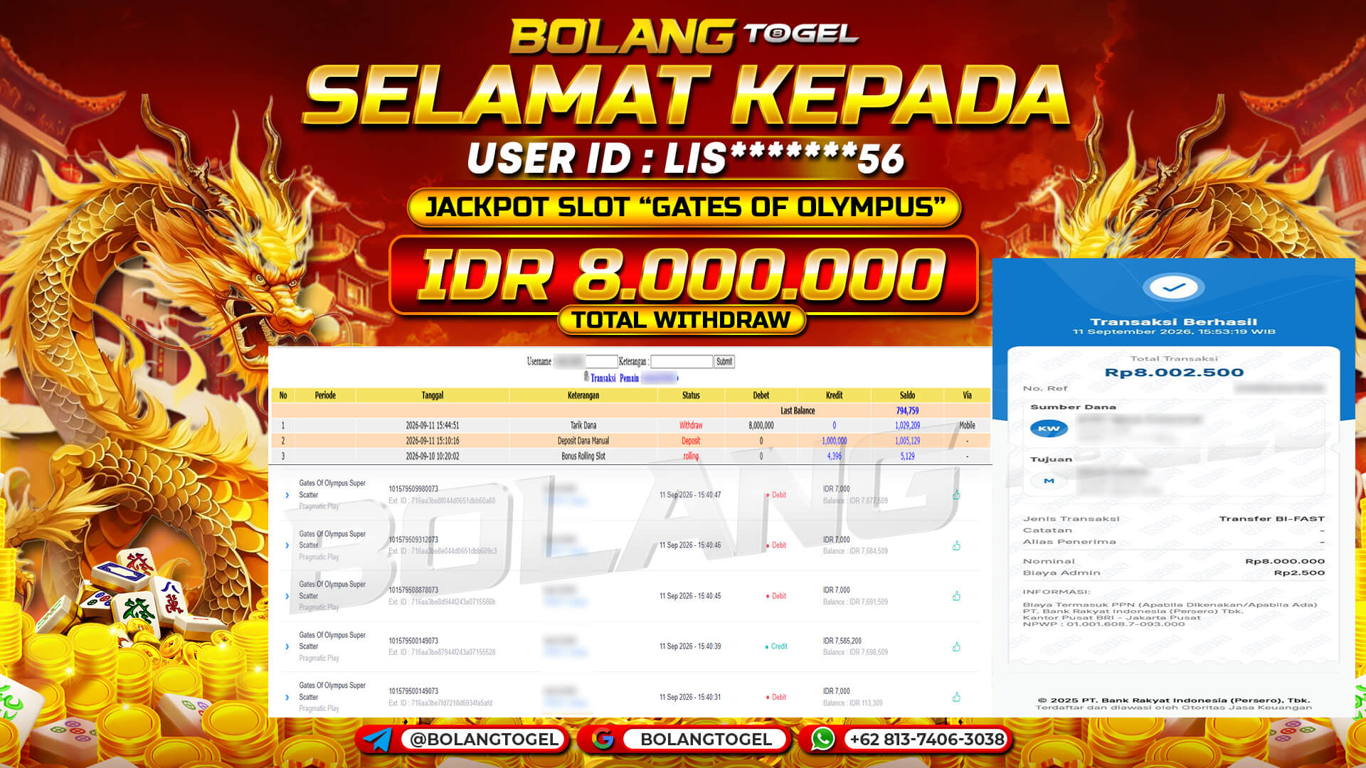 Bukti jackpot GATES OF OLYMPUS BOLANGTOGEL - gambar 1
