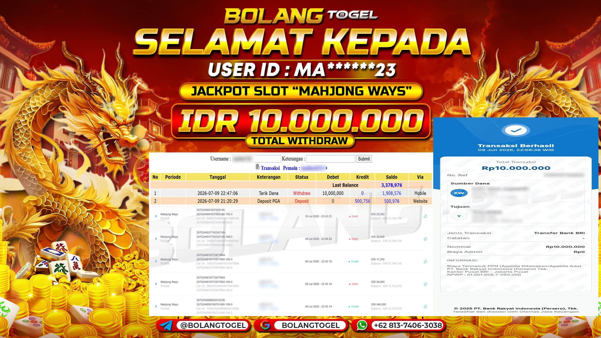 Bukti jackpot MAHJONG WAYS BOLANGTOGEL - gambar 1