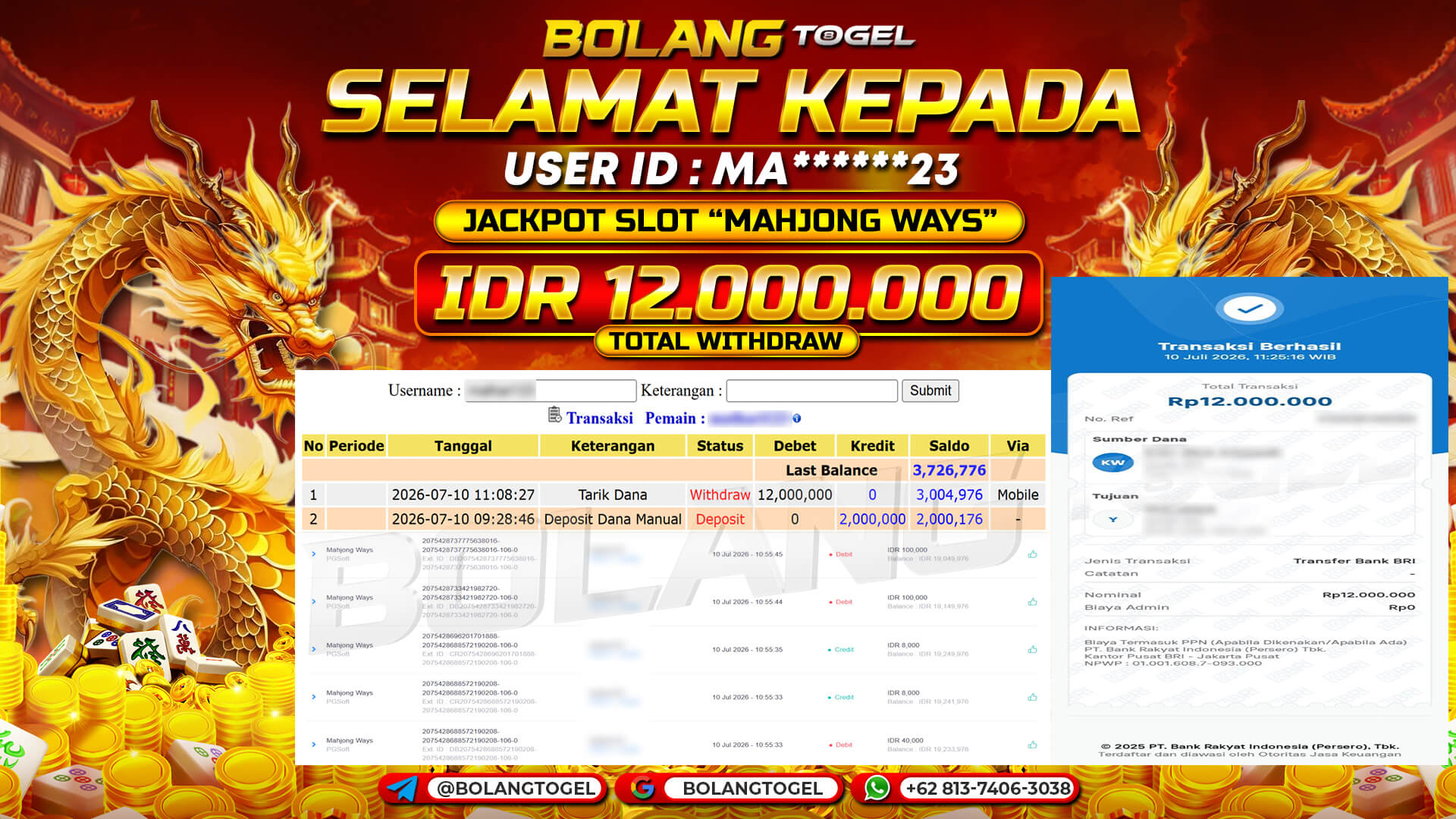 Bukti jackpot MAHJONG WAYS BOLANGTOGEL - gambar 1