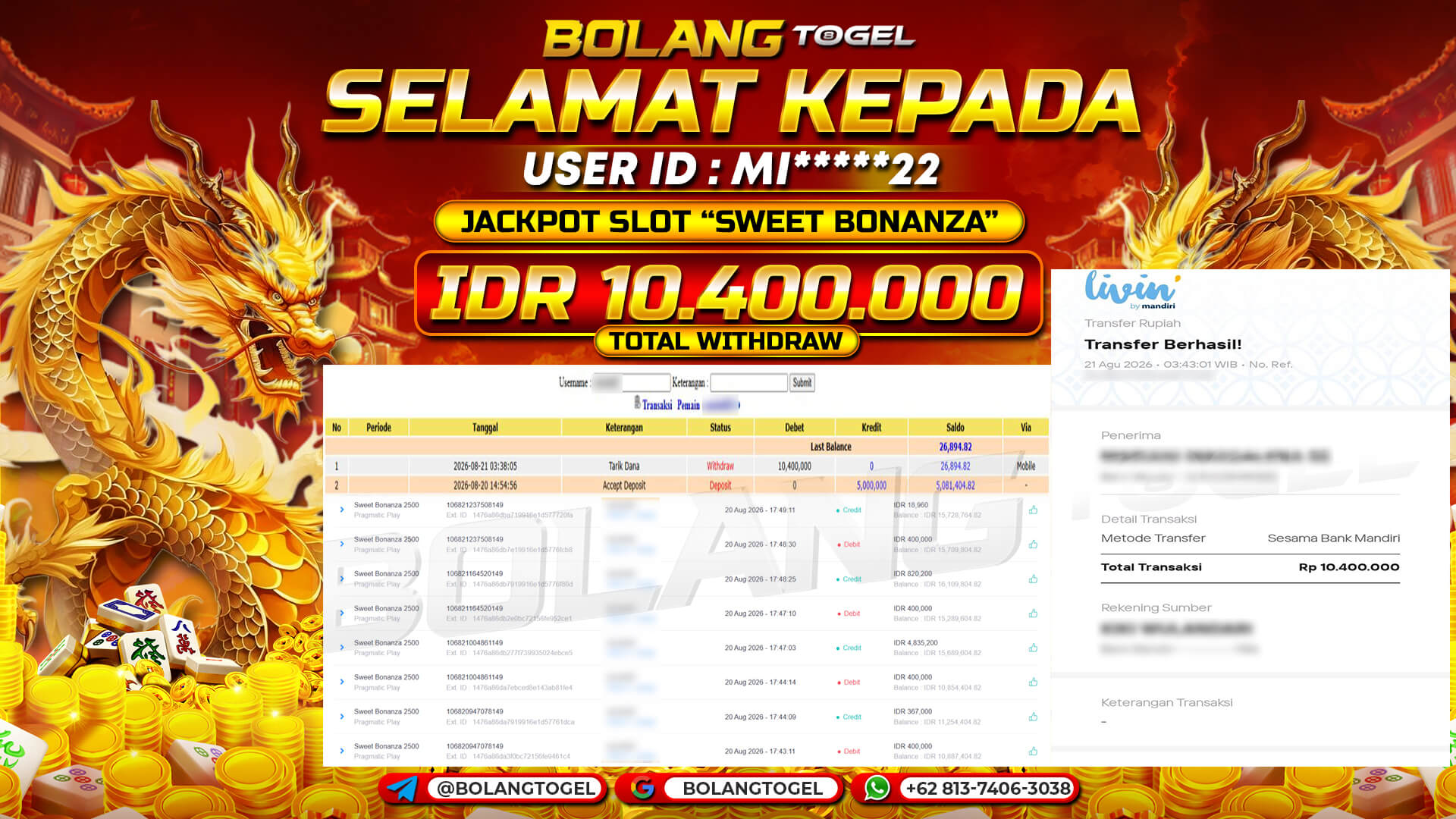 Bukti jackpot SWEET BONANZA BOLANGTOGEL - gambar 1