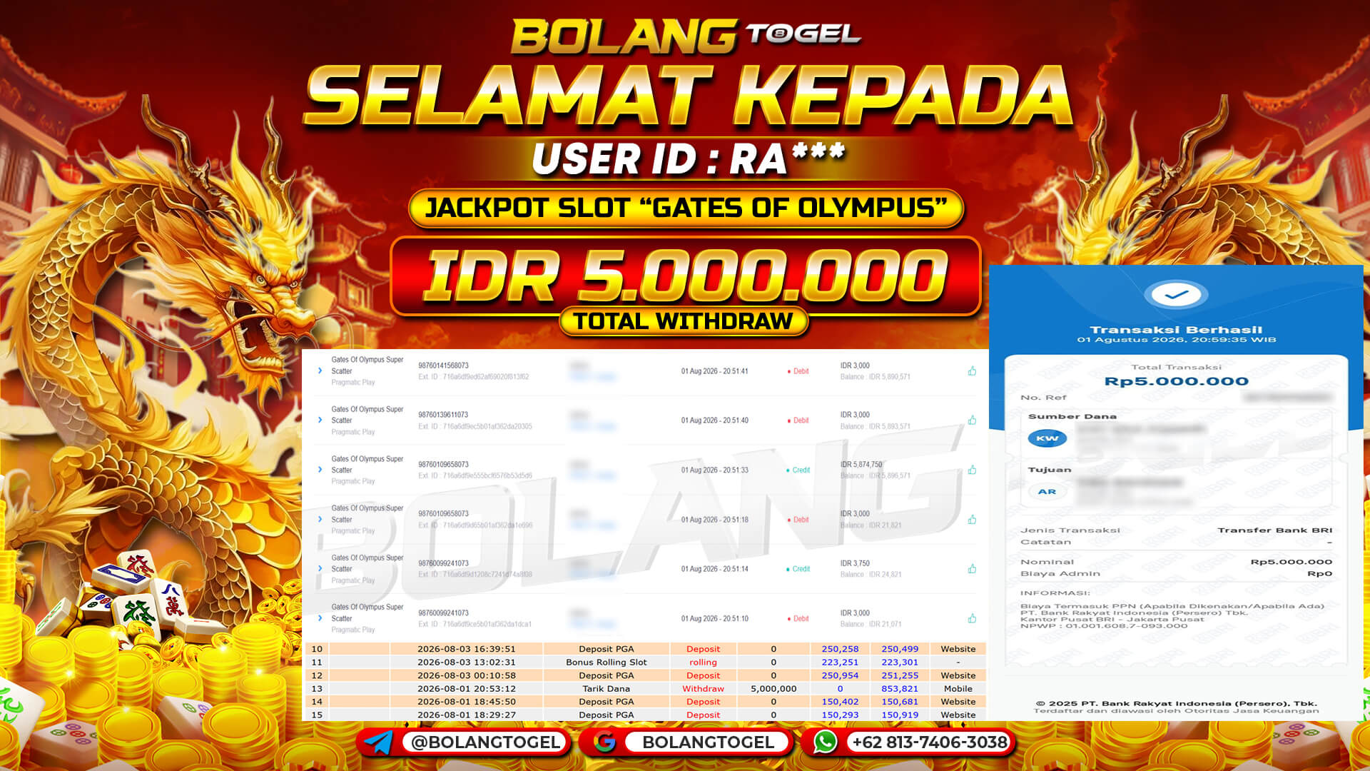 Bukti jackpot GATES OF OLYMPUS BOLANGTOGEL - gambar 1