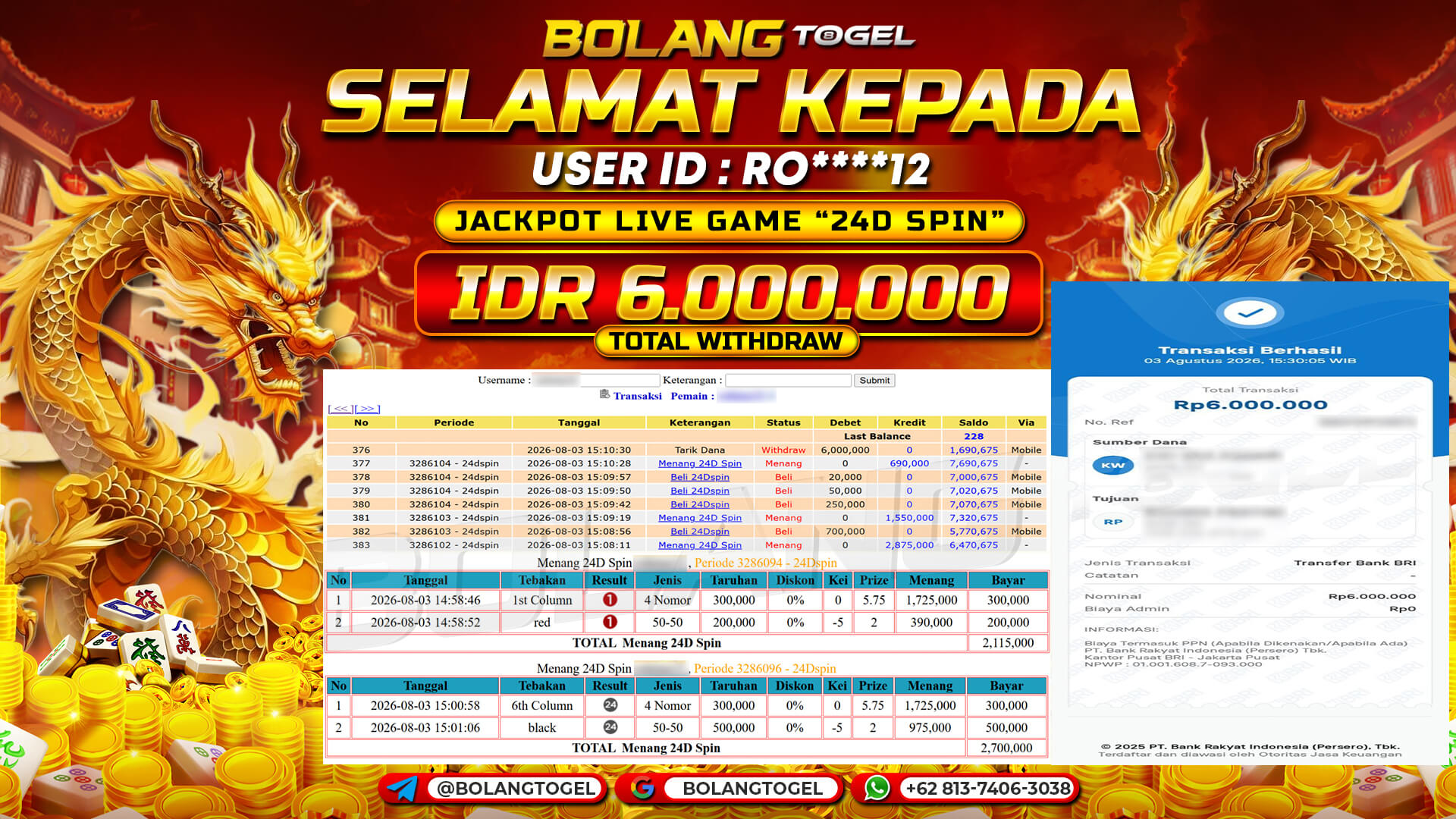 Bukti jackpot 24D SPIN BOLANGTOGEL - gambar 1