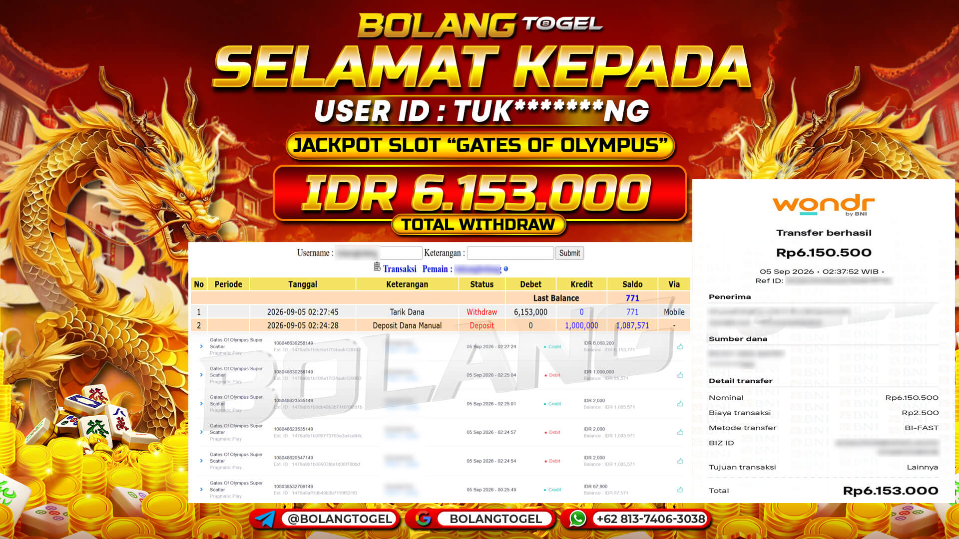 Bukti jackpot GATES OF OLYMPUS BOLANGTOGEL - gambar 1