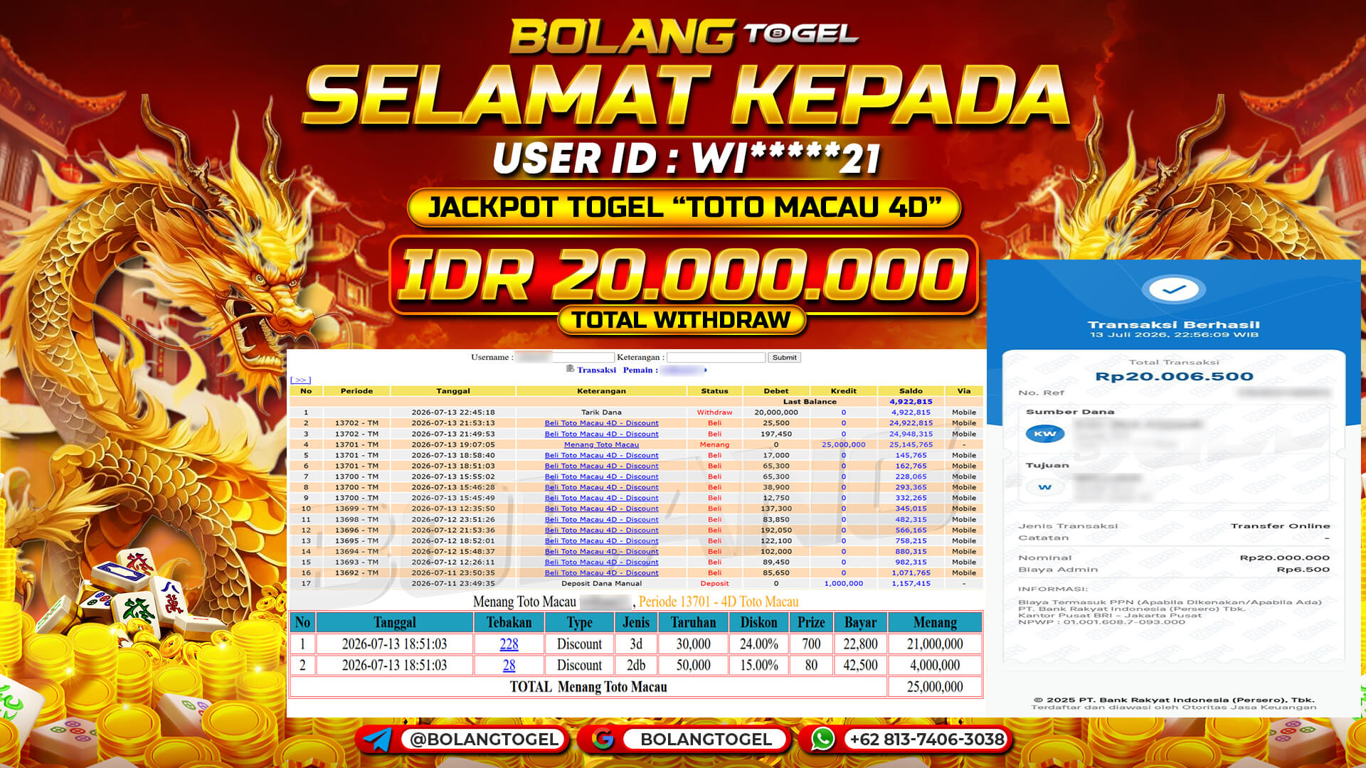 Bukti jackpot TOTO MACAU 4D BOLANGTOGEL - gambar 1