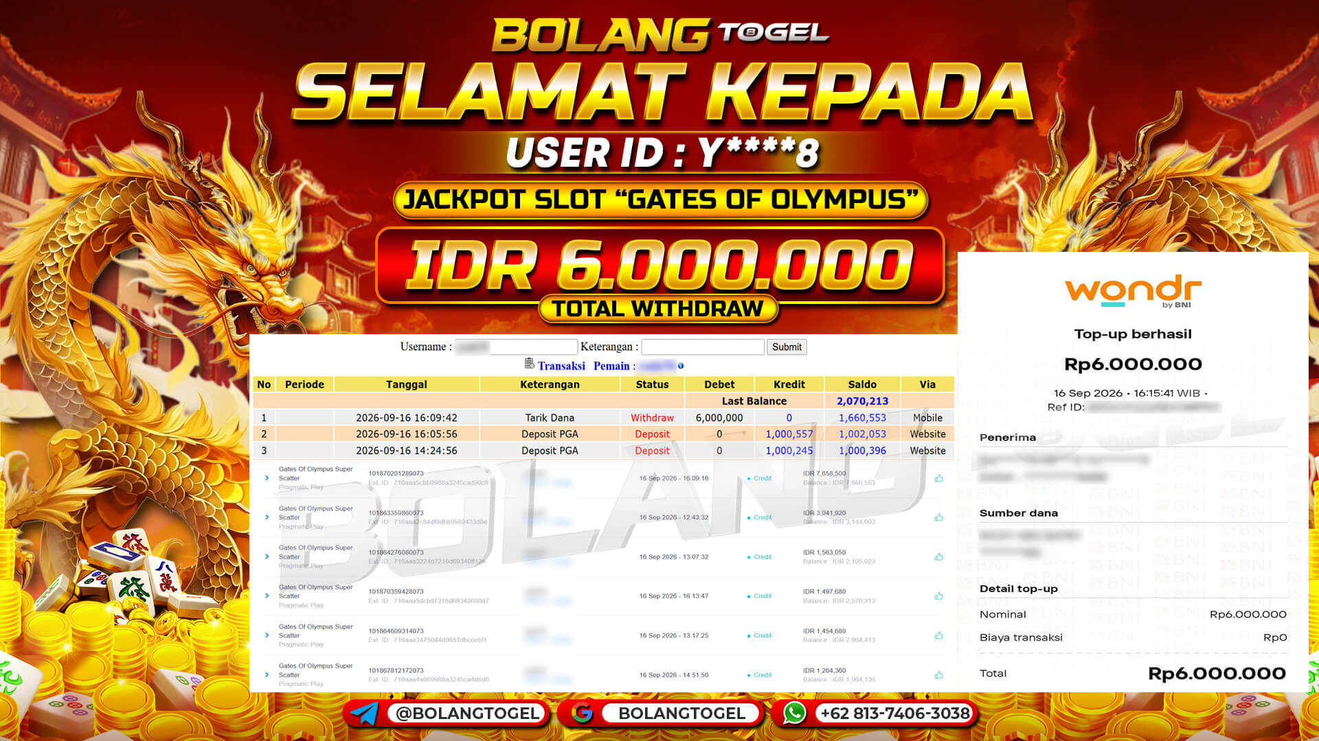 Bukti jackpot GATES OF OLYMPUS BOLANGTOGEL - gambar 1