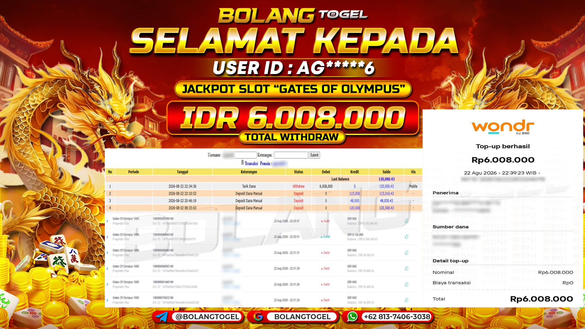 Bukti jackpot GATES OF OLYMPUS 1000 BOLANGTOGEL - gambar 1