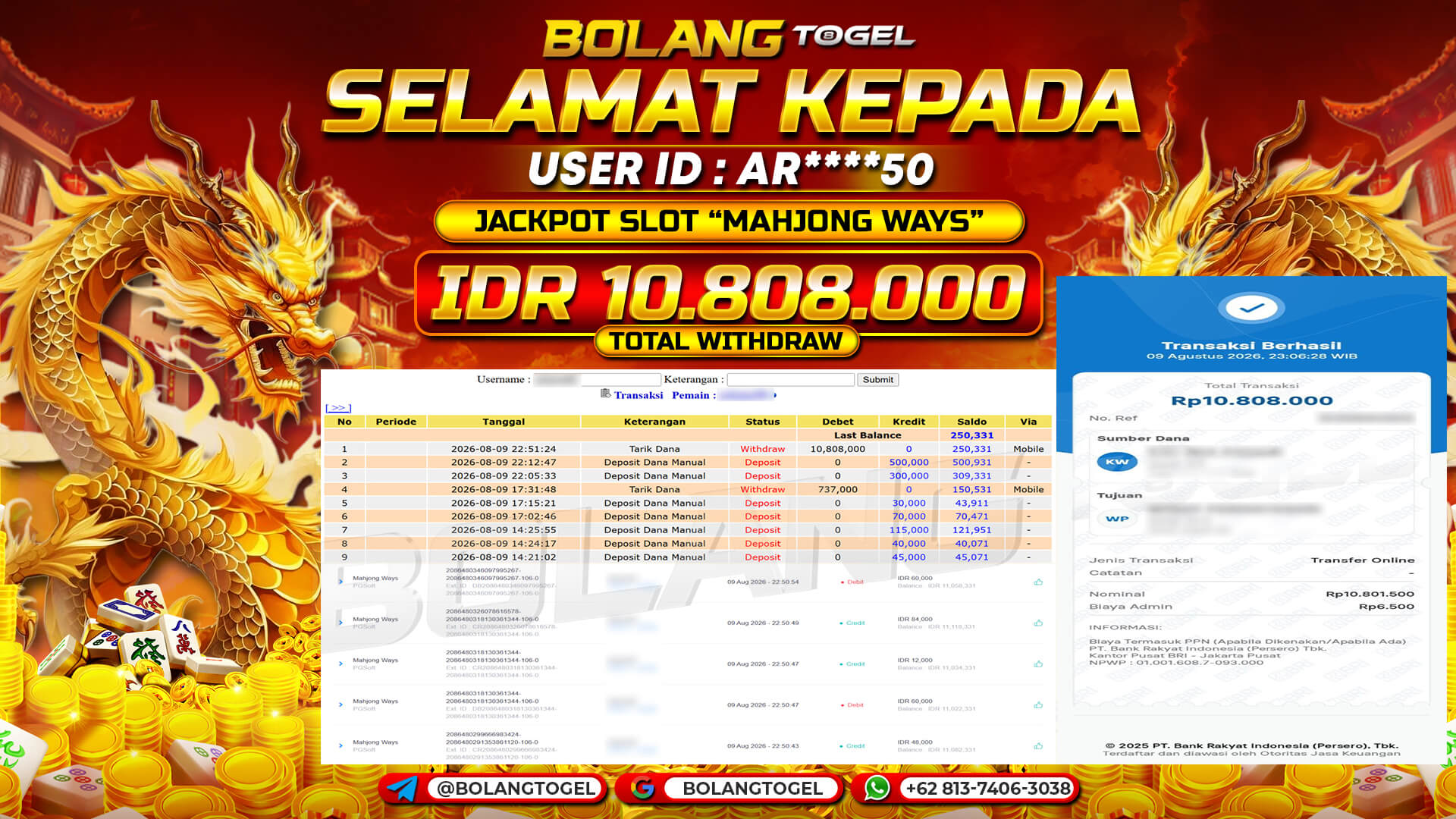 Bukti jackpot MAHJONG WAYS BOLANGTOGEL - gambar 1