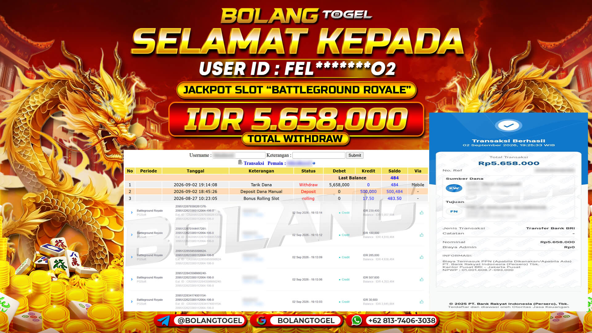Bukti jackpot BATTLEGROUND ROYALE BOLANGTOGEL - gambar 1