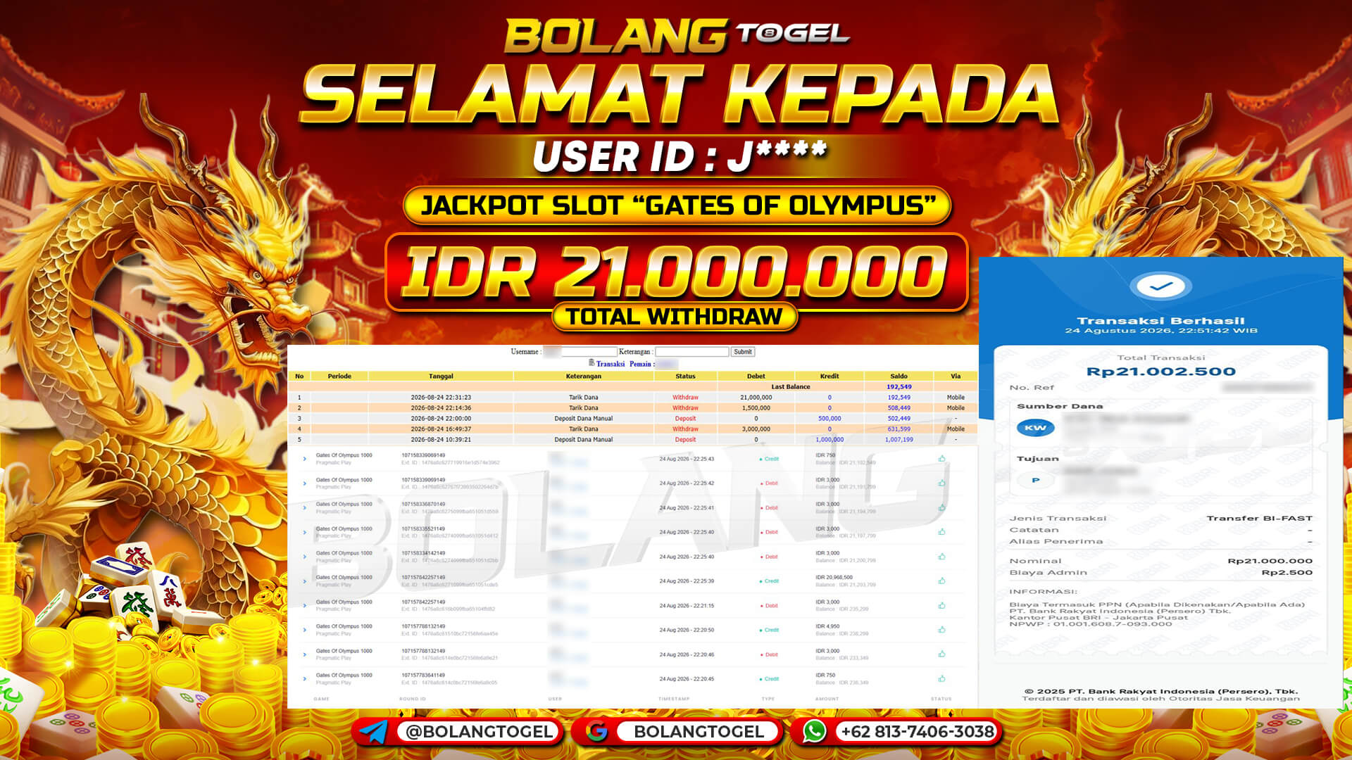 Bukti jackpot GATES OF OLYMPUS 1000 BOLANGTOGEL - gambar 1