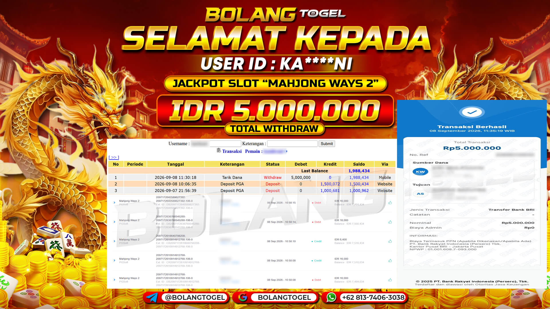 Bukti jackpot MAHJONG WAYS 2 BOLANGTOGEL - gambar 1