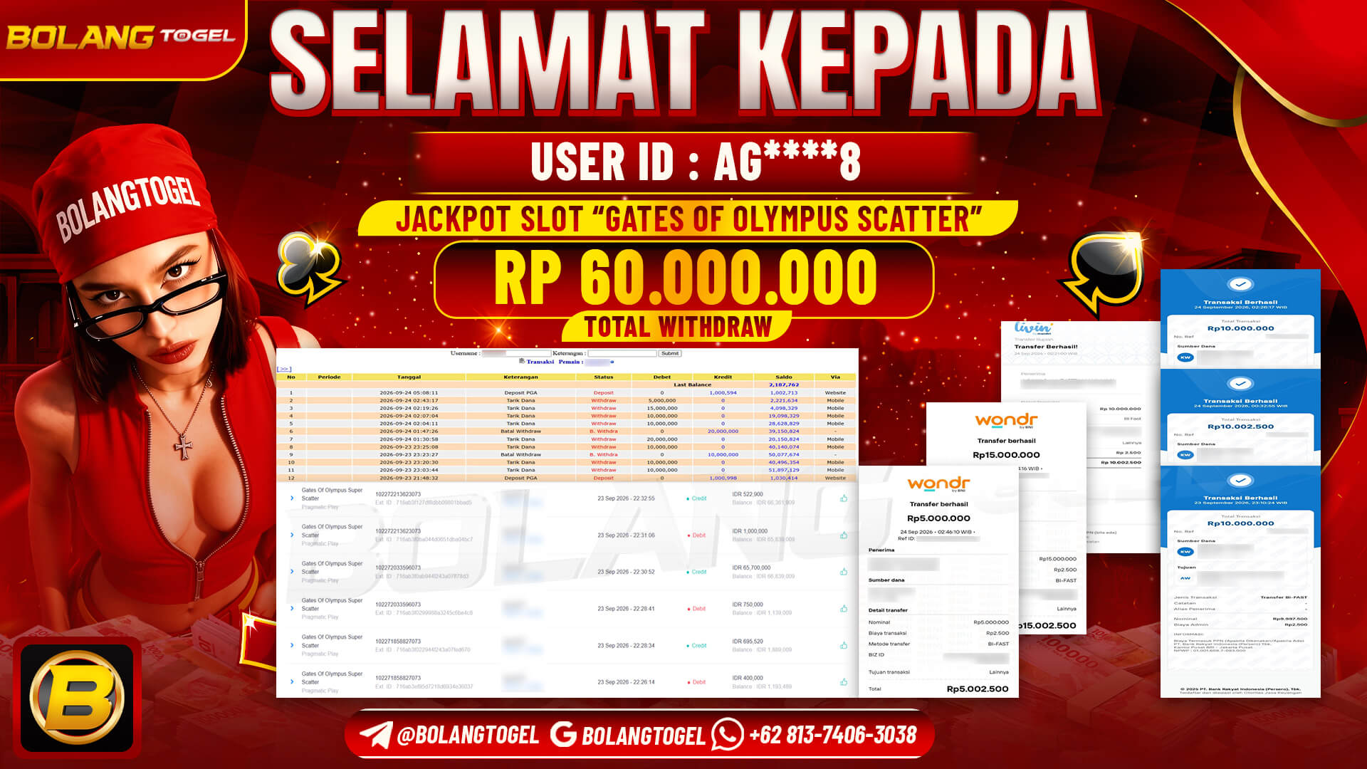 Bukti jackpot GATES OF OLYMPUS SUPER SCATTER BOLANGTOGEL - gambar 1
