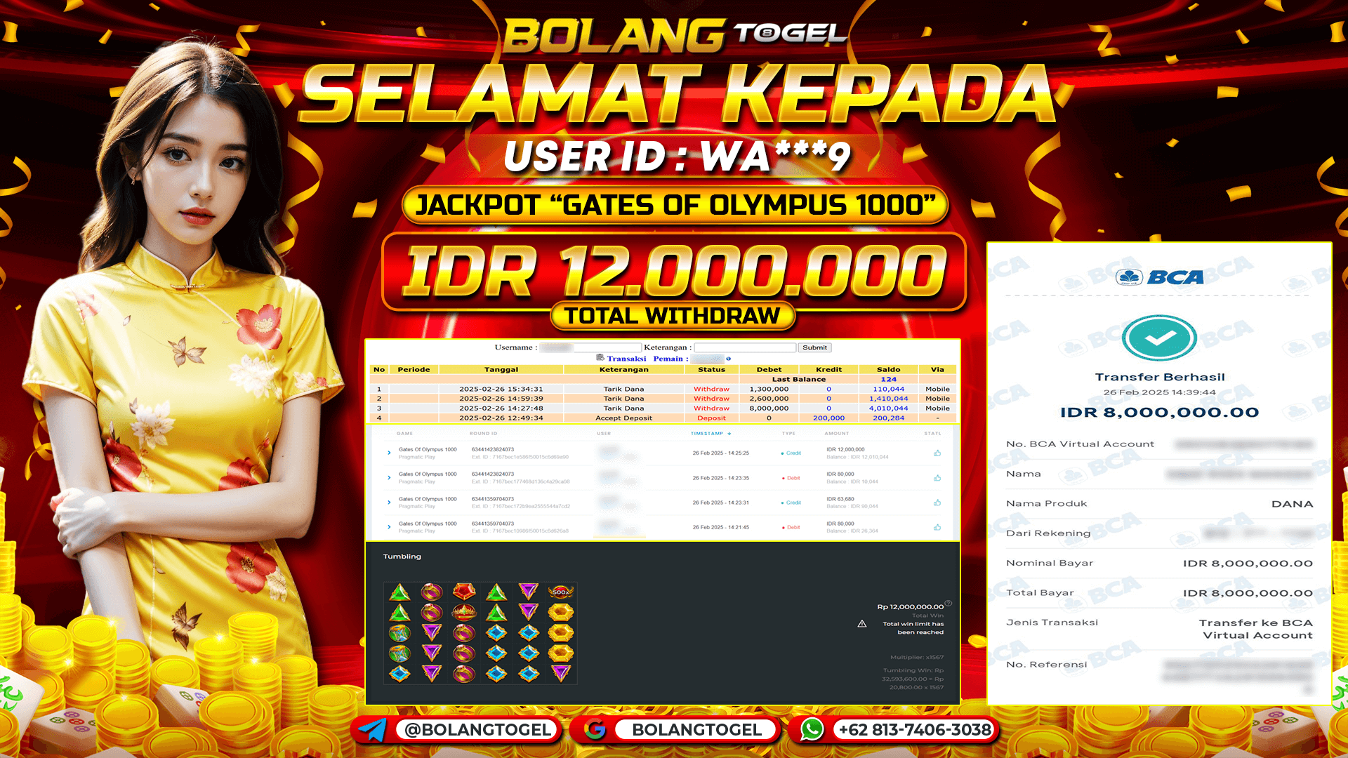 Bukti jackpot SLOT GATES OF OLYMPUS 1000 BOLANGTOGEL - gambar 1