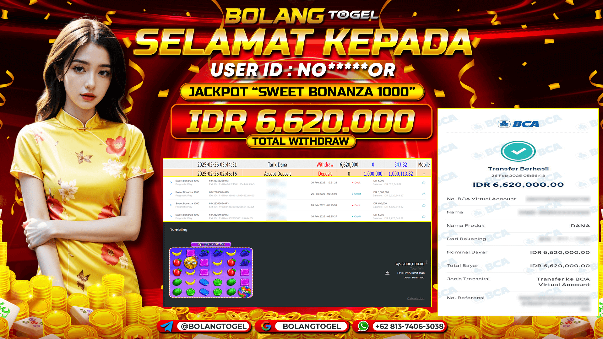 Bukti jackpot SLOT SWEET BONANZA 1000 BOLANGTOGEL - gambar 1