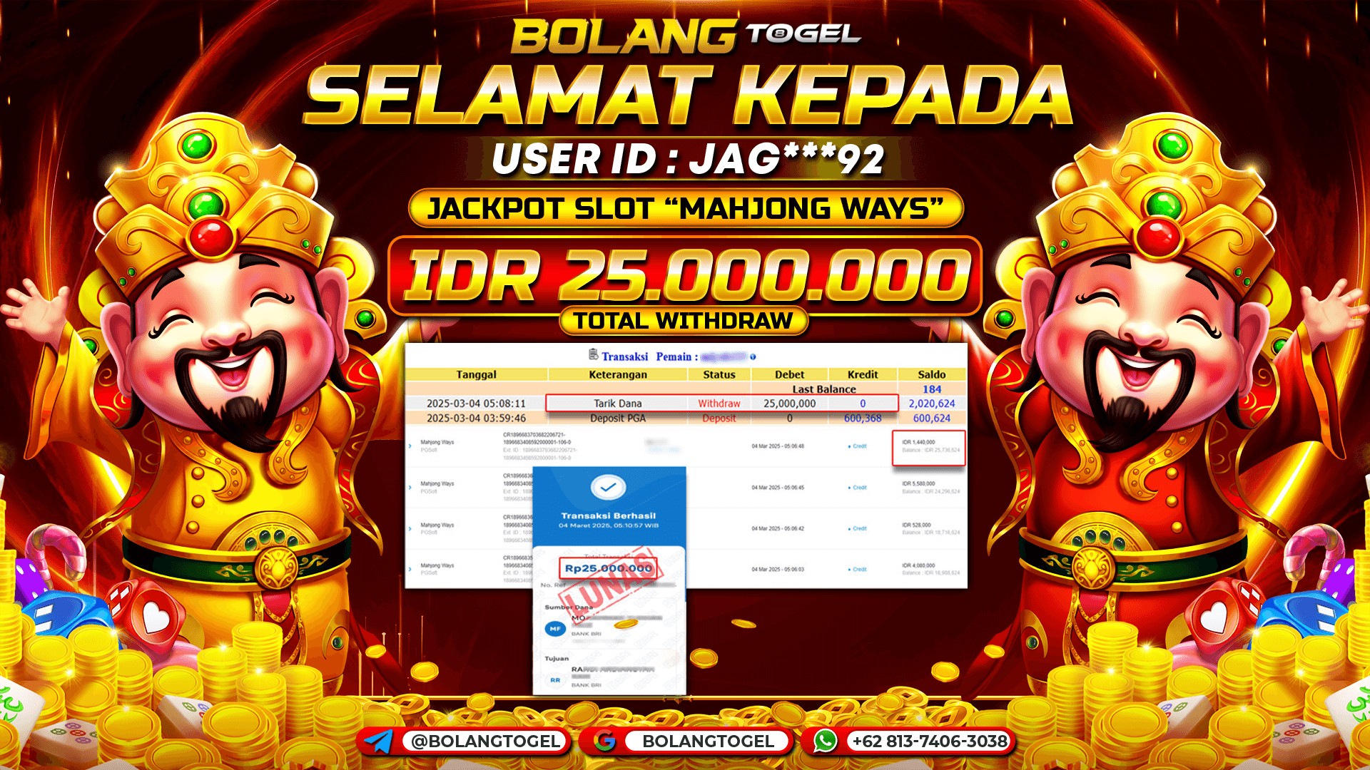 Bukti jackpot SLOT MAHJONG WAYS BOLANGTOGEL - gambar 1