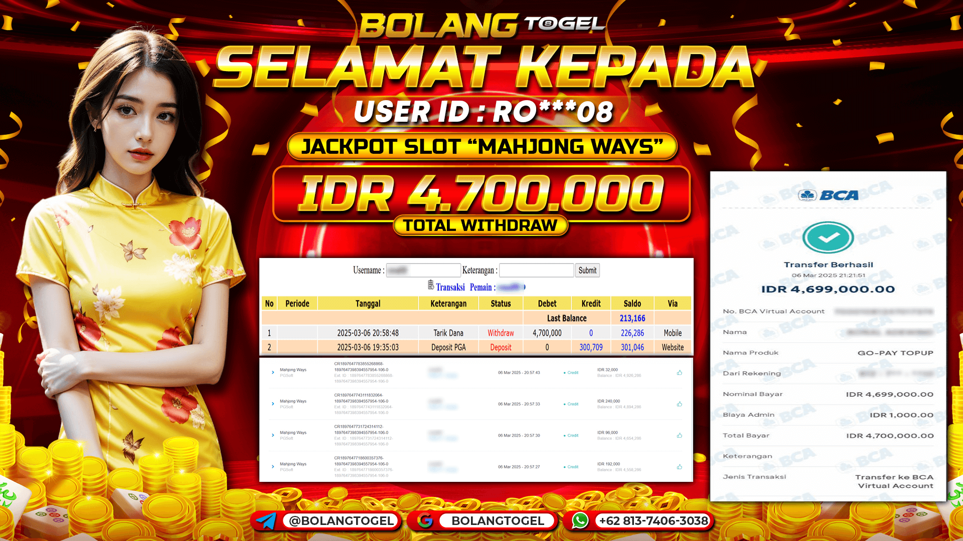 Bukti jackpot SLOT MAHJONG WAYS BOLANGTOGEL - gambar 1