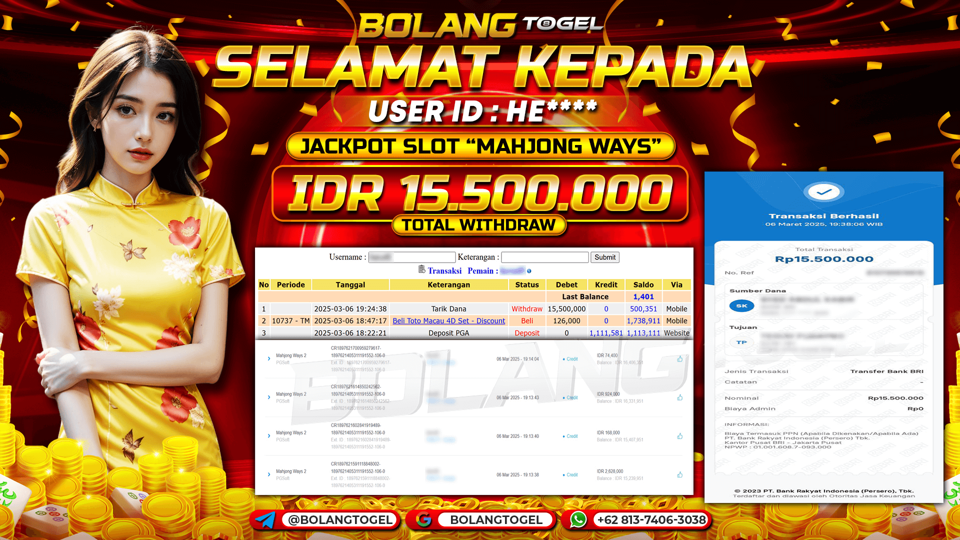 Bukti jackpot SLOT MAHJONG WAYS BOLANGTOGEL - gambar 1