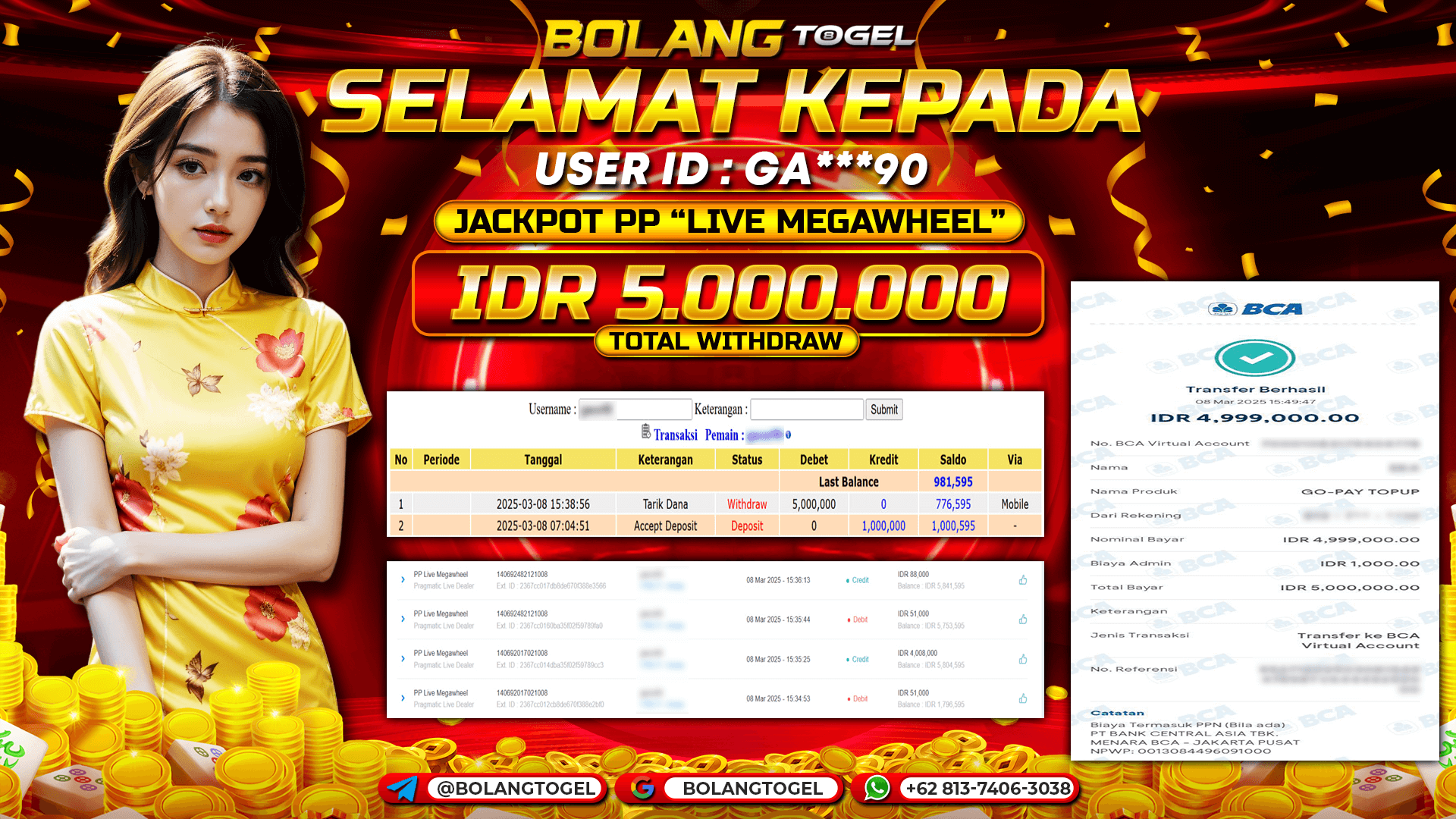 Bukti jackpot PP LIVE MEGAWHEEL BOLANGTOGEL - gambar 1