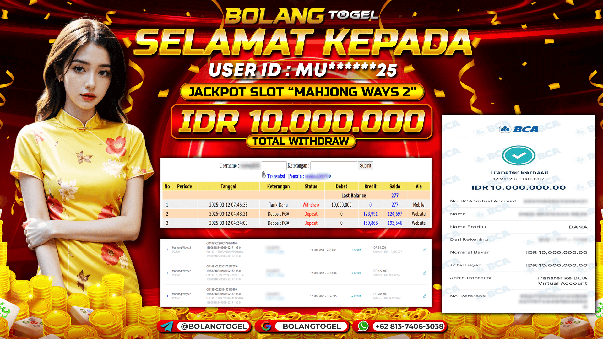 Bukti jackpot SLOT MAHJONG WAYS 2 BOLANGTOGEL - gambar 1