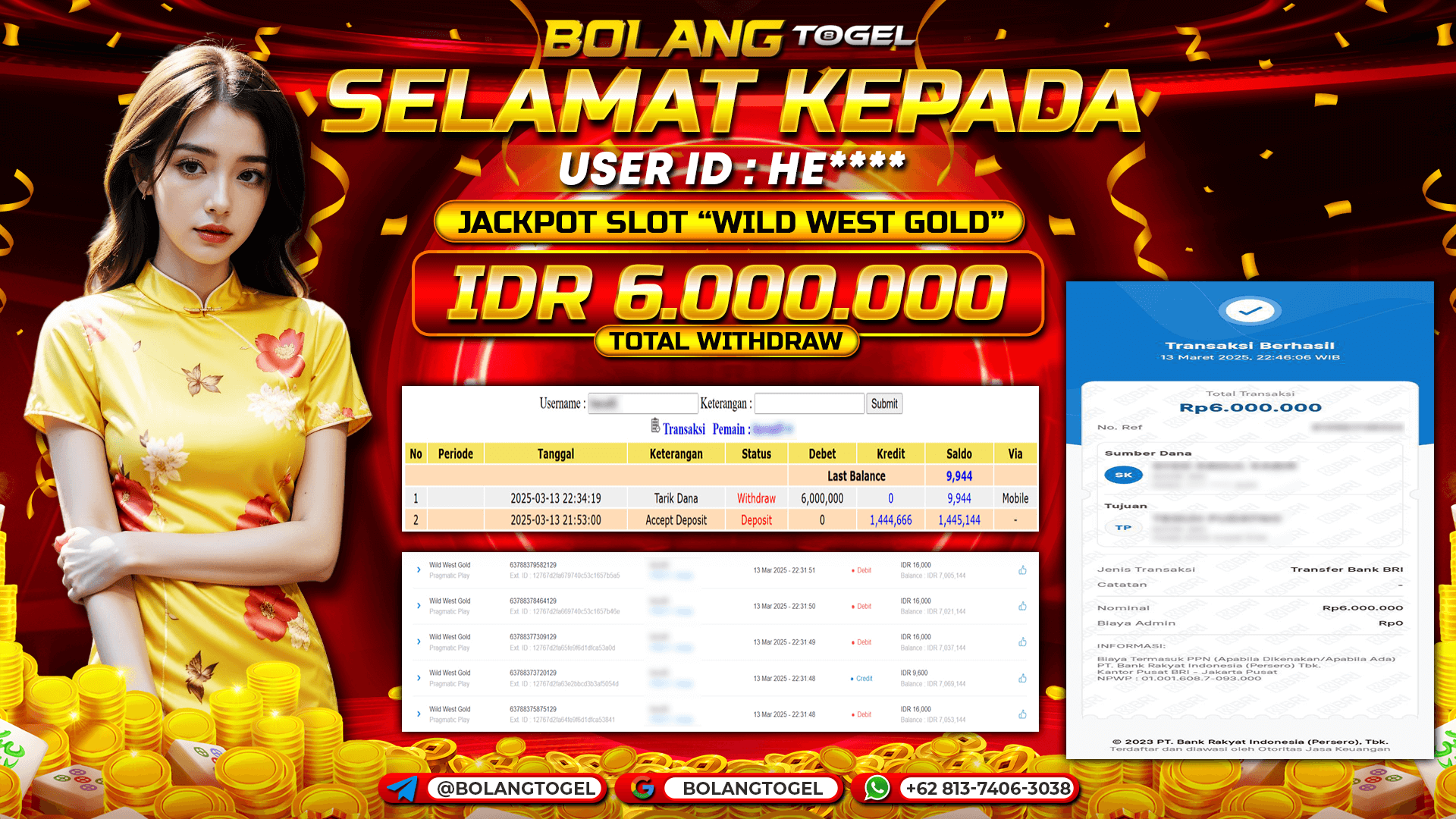 Bukti jackpot SLOT WILD WEST GOLD BOLANGTOGEL - gambar 1