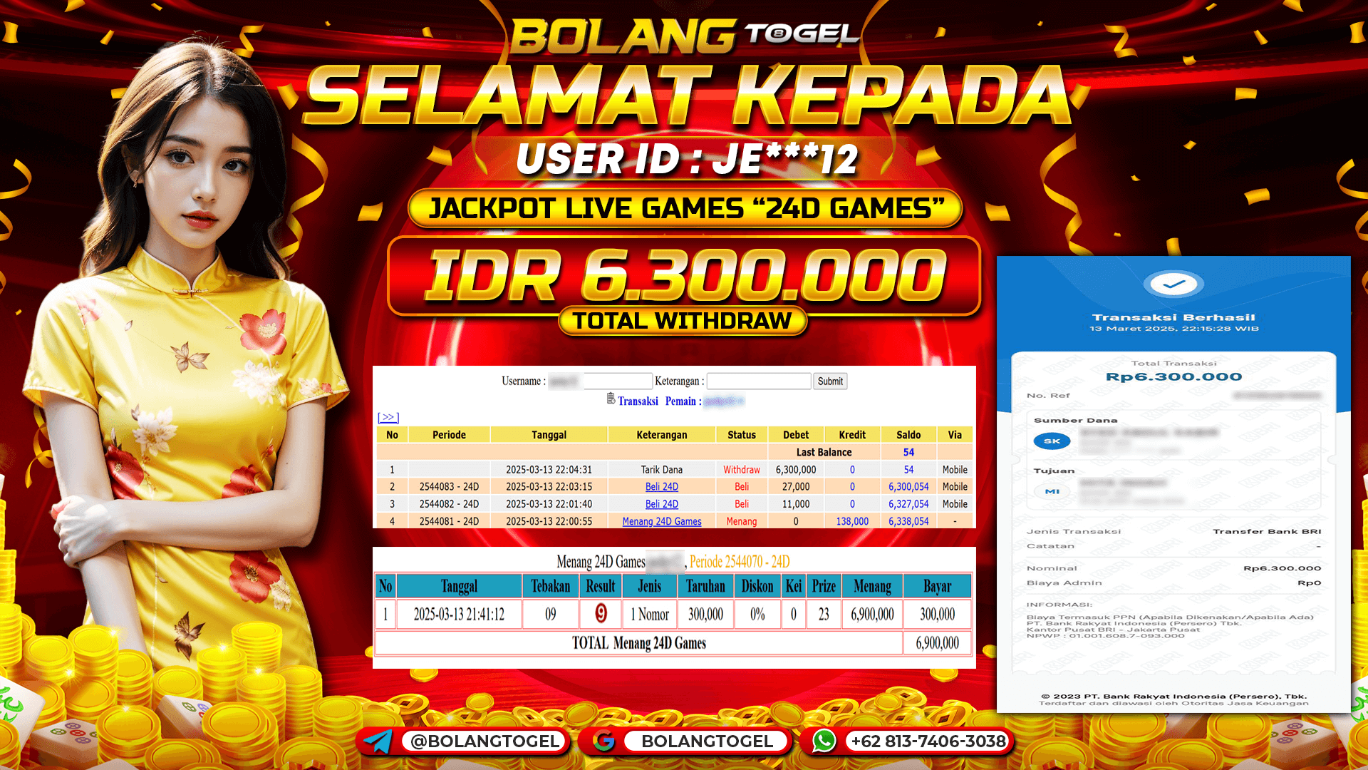 Bukti jackpot LIVE GAMES 24D GAMES BOLANGTOGEL - gambar 1