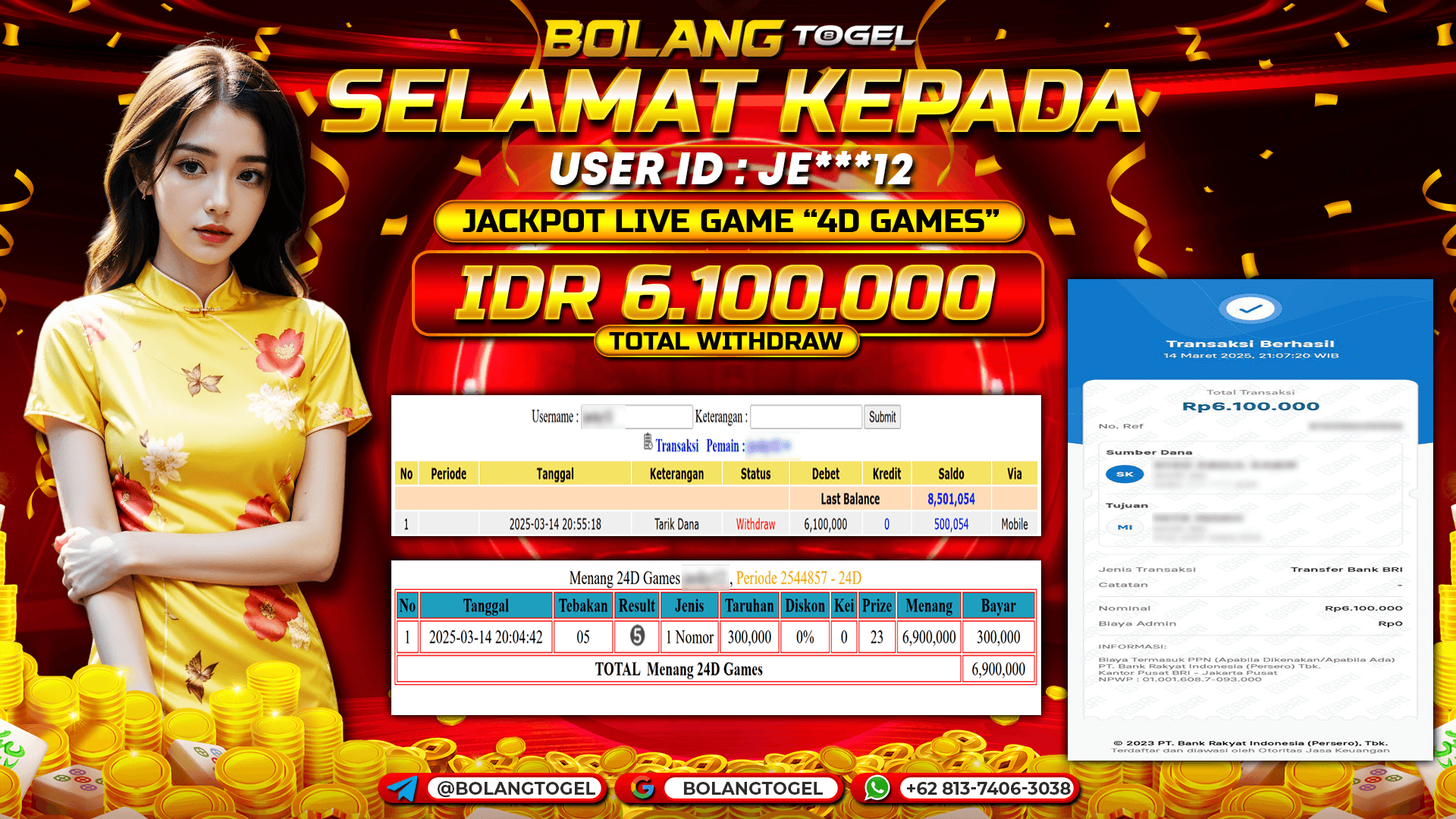 Bukti jackpot LIVE GAME 4D GAMES BOLANGTOGEL - gambar 1
