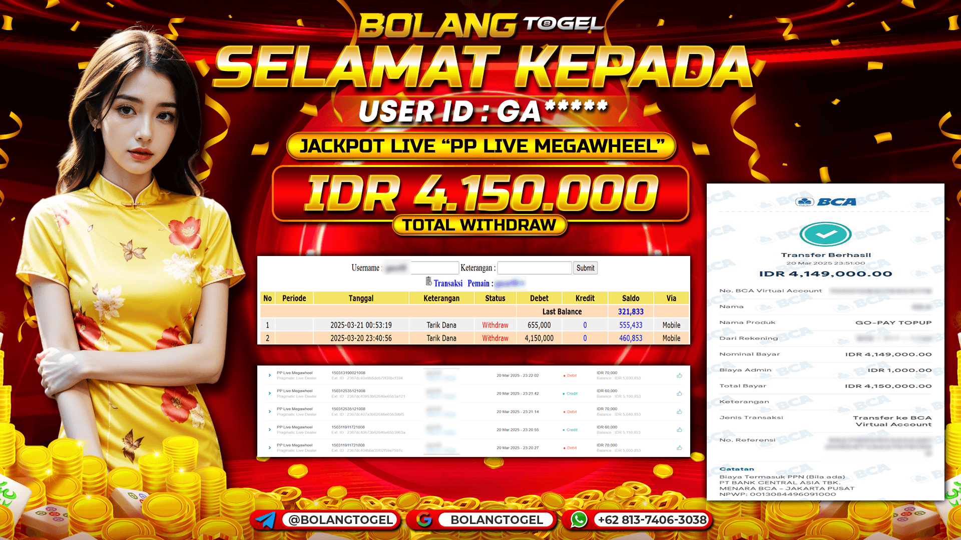 Bukti jackpot LIVE GAME MEGAWHEEL BOLANGTOGEL - gambar 1
