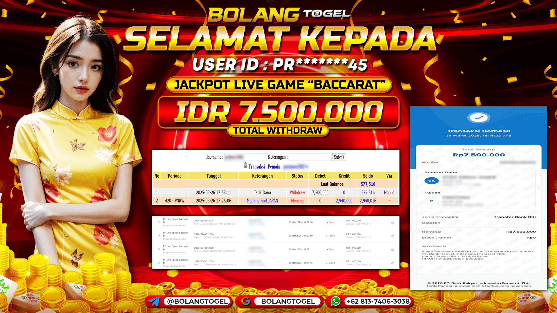 Bukti jackpot LIVE GAME BACCARAT BOLANGTOGEL - gambar 1