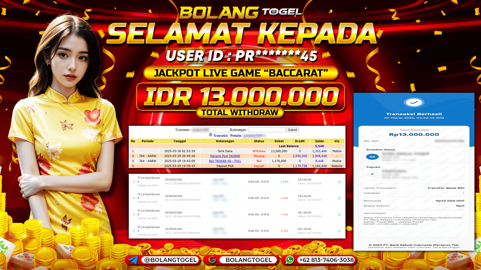 Bukti jackpot LIVE GAME BACCARAT BOLANGTOGEL - gambar 1