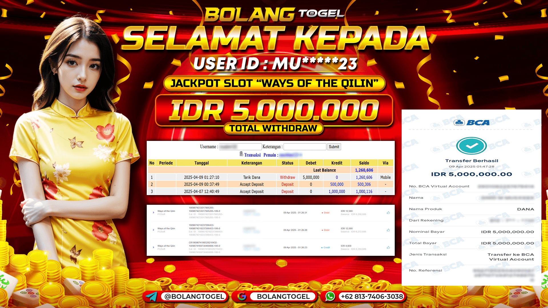 Bukti jackpot SLOT WAYS OF THE QILIN BOLANGTOGEL - gambar 1
