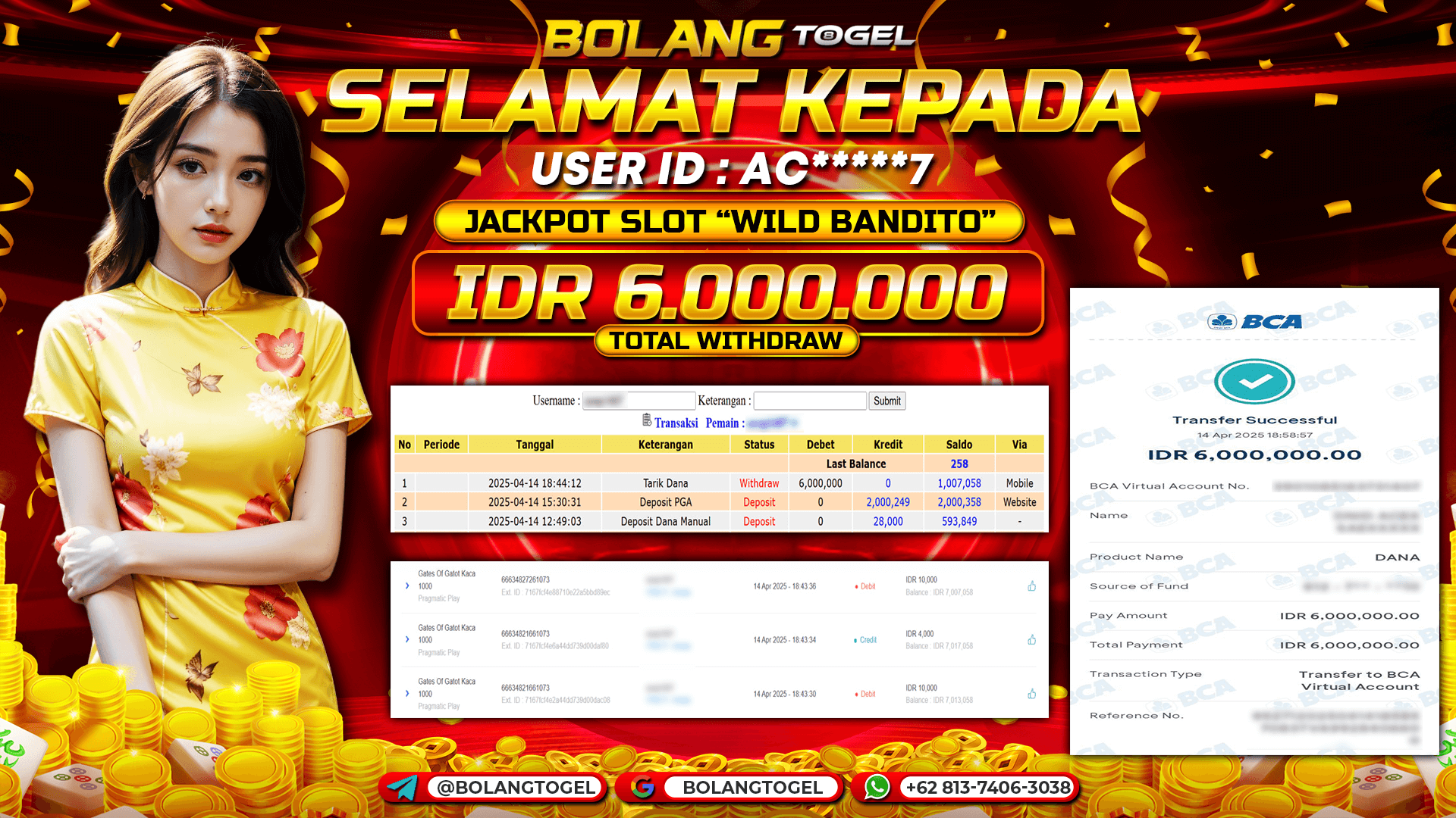 Bukti jackpot SLOT GATES OF GATOT KACA 1000 BOLANGTOGEL - gambar 1
