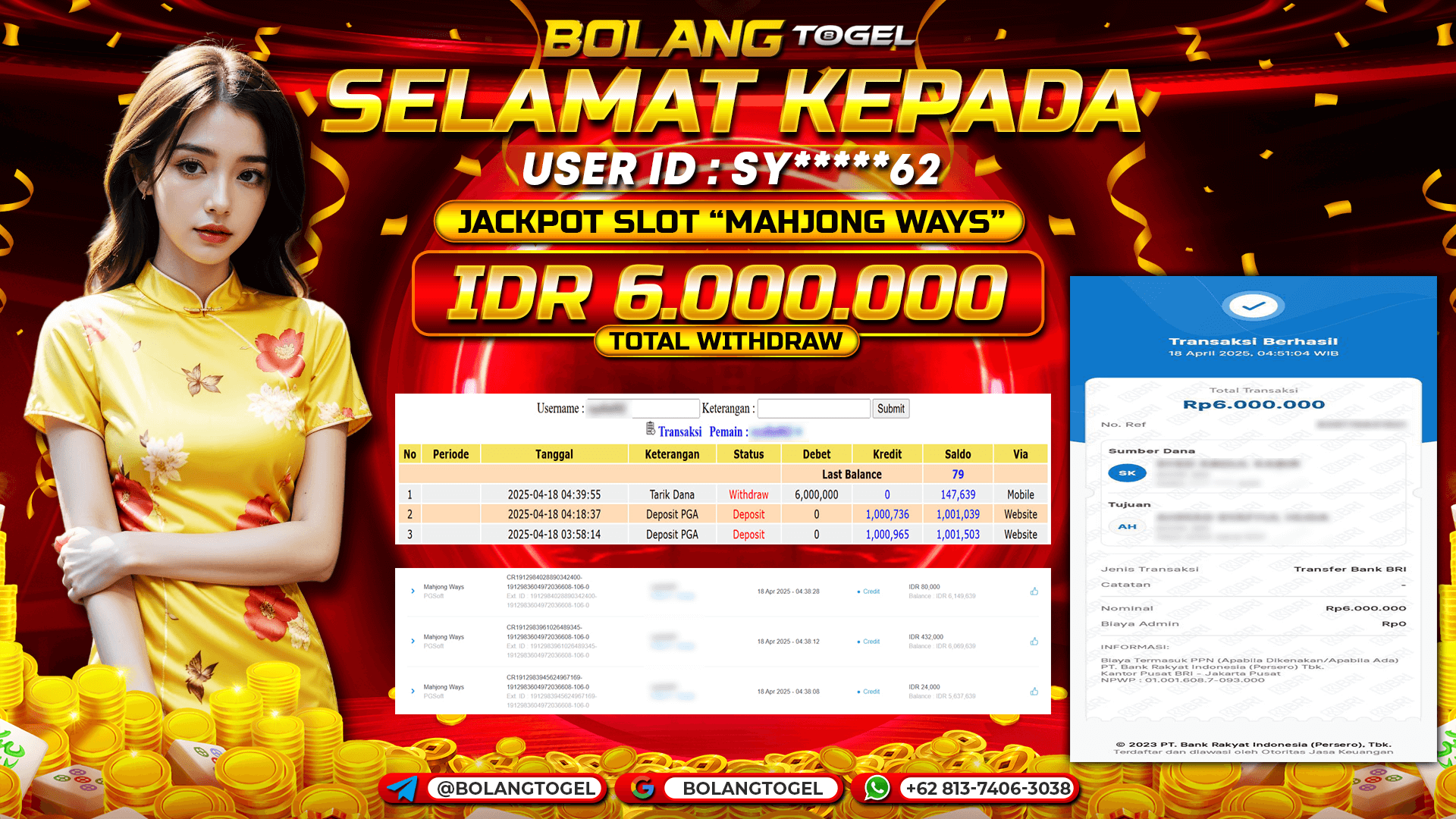 Bukti jackpot SLOT MAHJONG WAYS BOLANGTOGEL - gambar 1