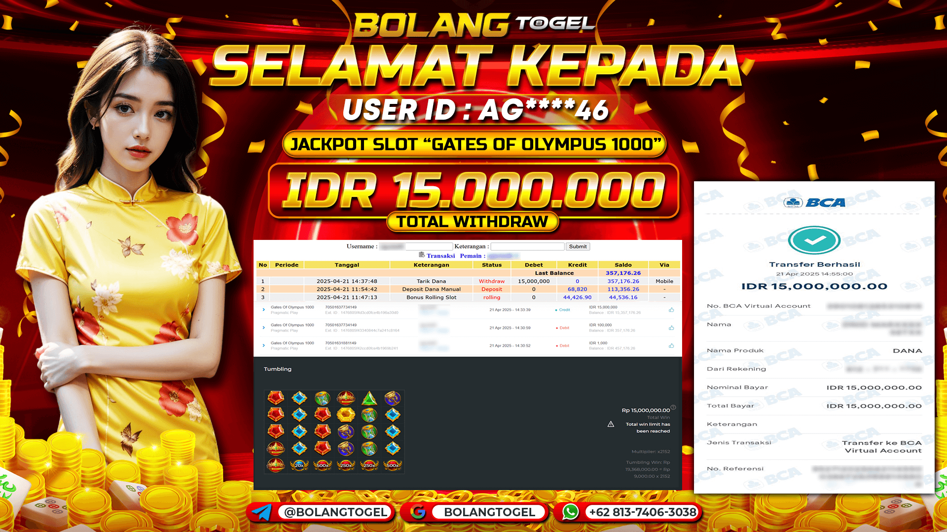Bukti jackpot SLOT GATES OF OLYMPUS 1000 BOLANGTOGEL - gambar 1