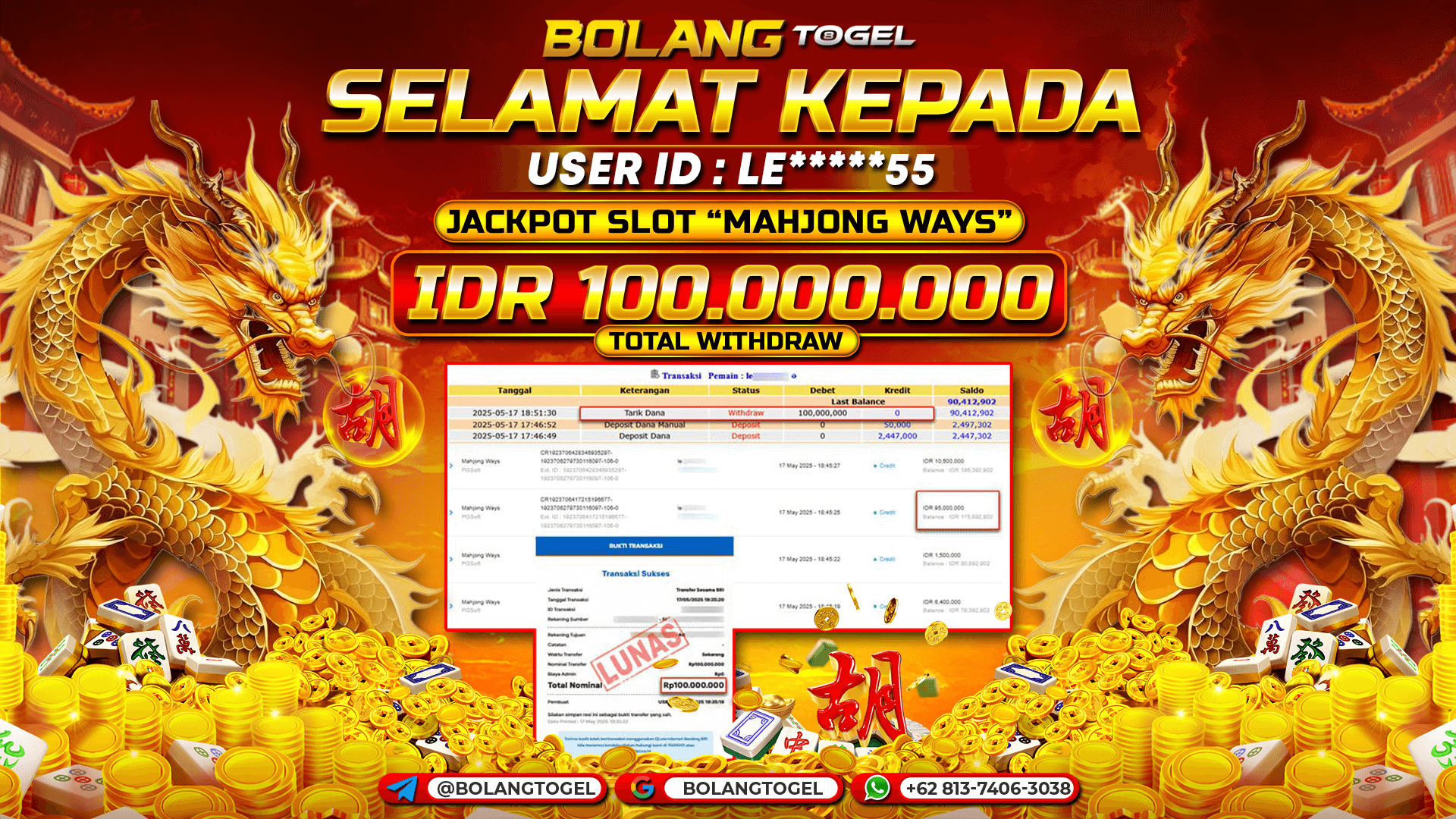 Bukti jackpot SLOT MAHJONG WAYS BOLANGTOGEL - gambar 1