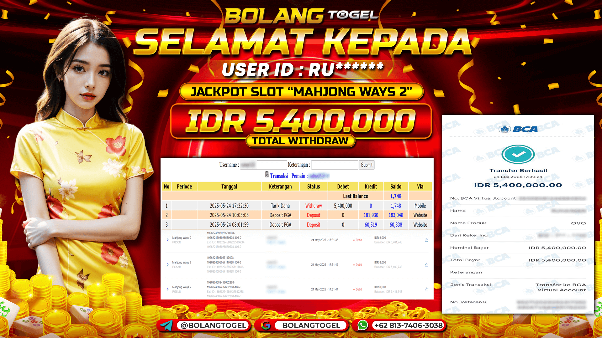 Bukti jackpot SLOT MAHJONG WAYS 2 BOLANGTOGEL - gambar 1