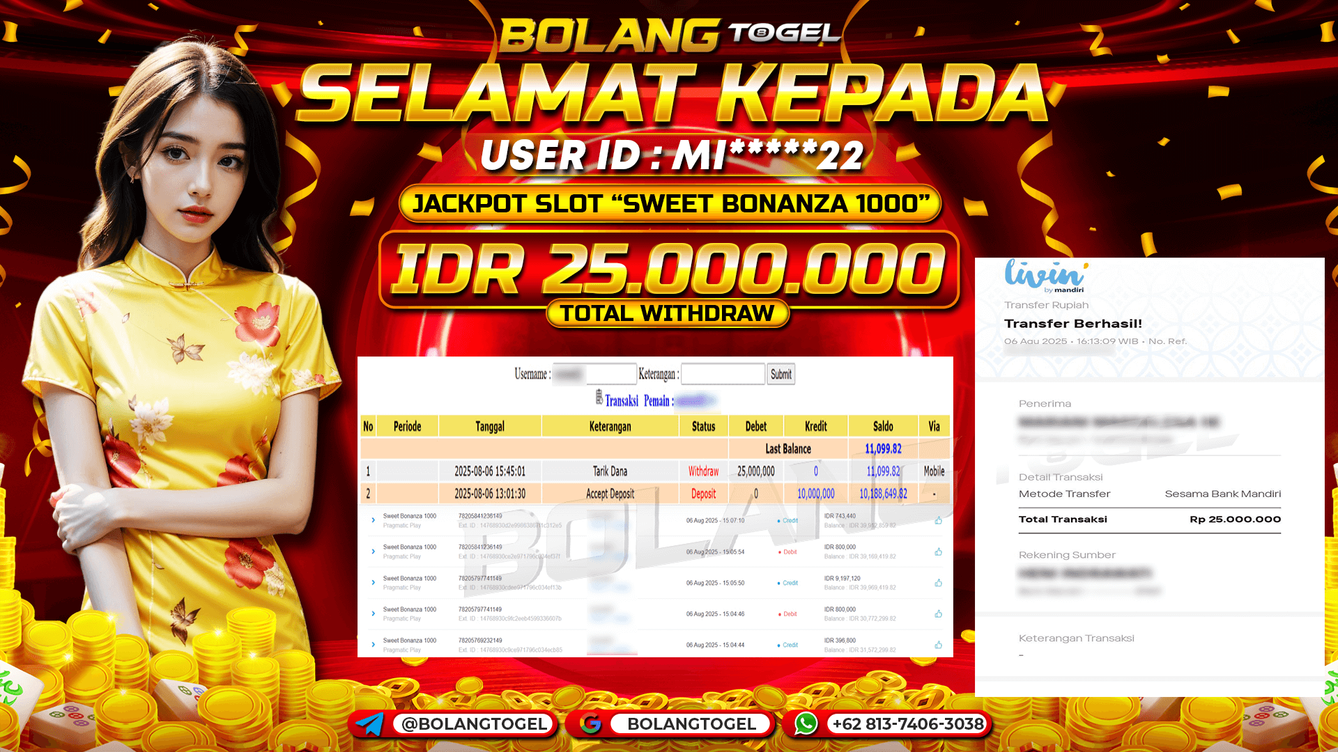 Bukti jackpot SLOT SWEET BONANZA 1000 BOLANGTOGEL - gambar 1