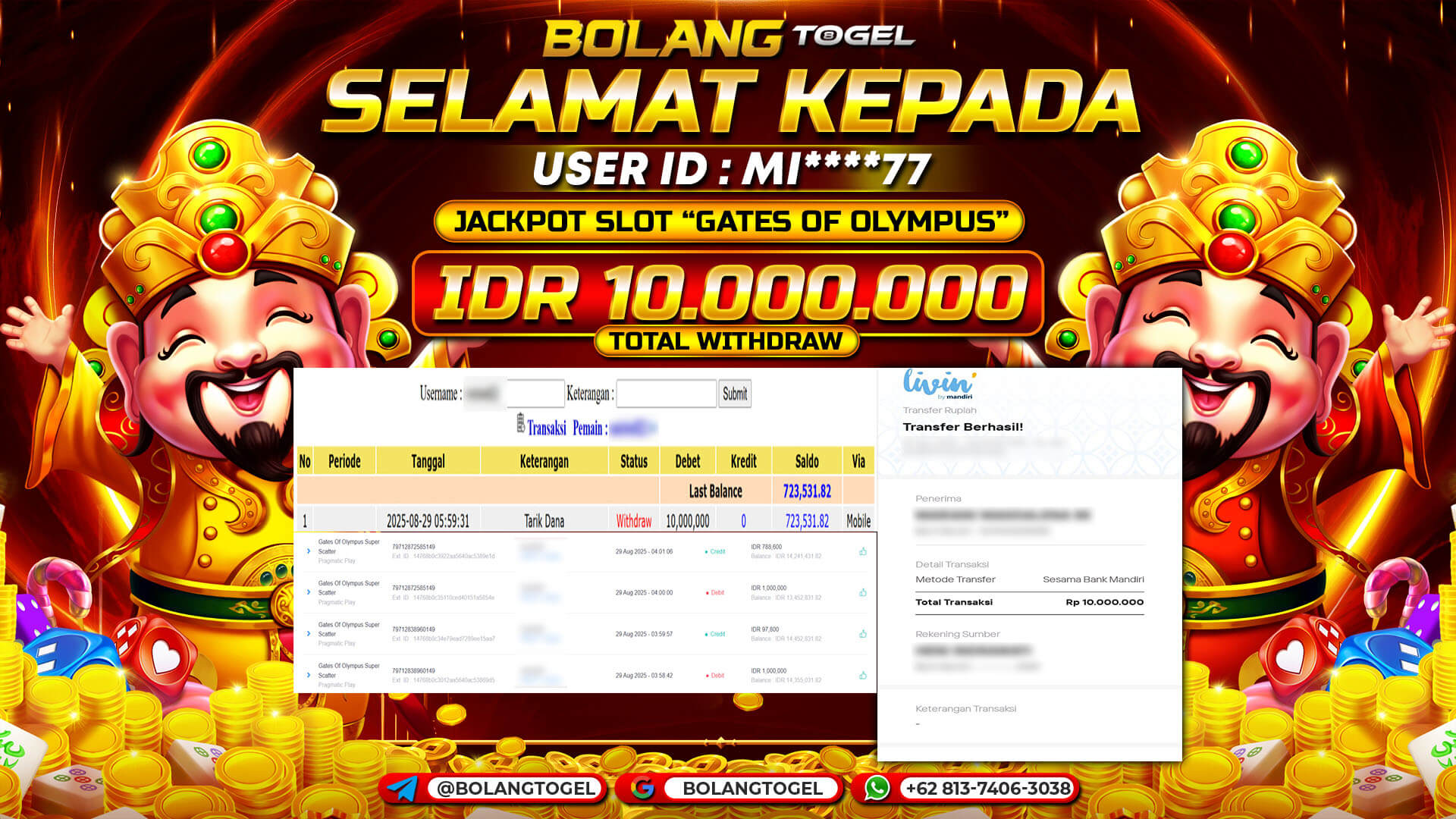 Bukti jackpot SLOT GATES OF OLYMPUS SUPER SCATTER BOLANGTOGEL - gambar 1
